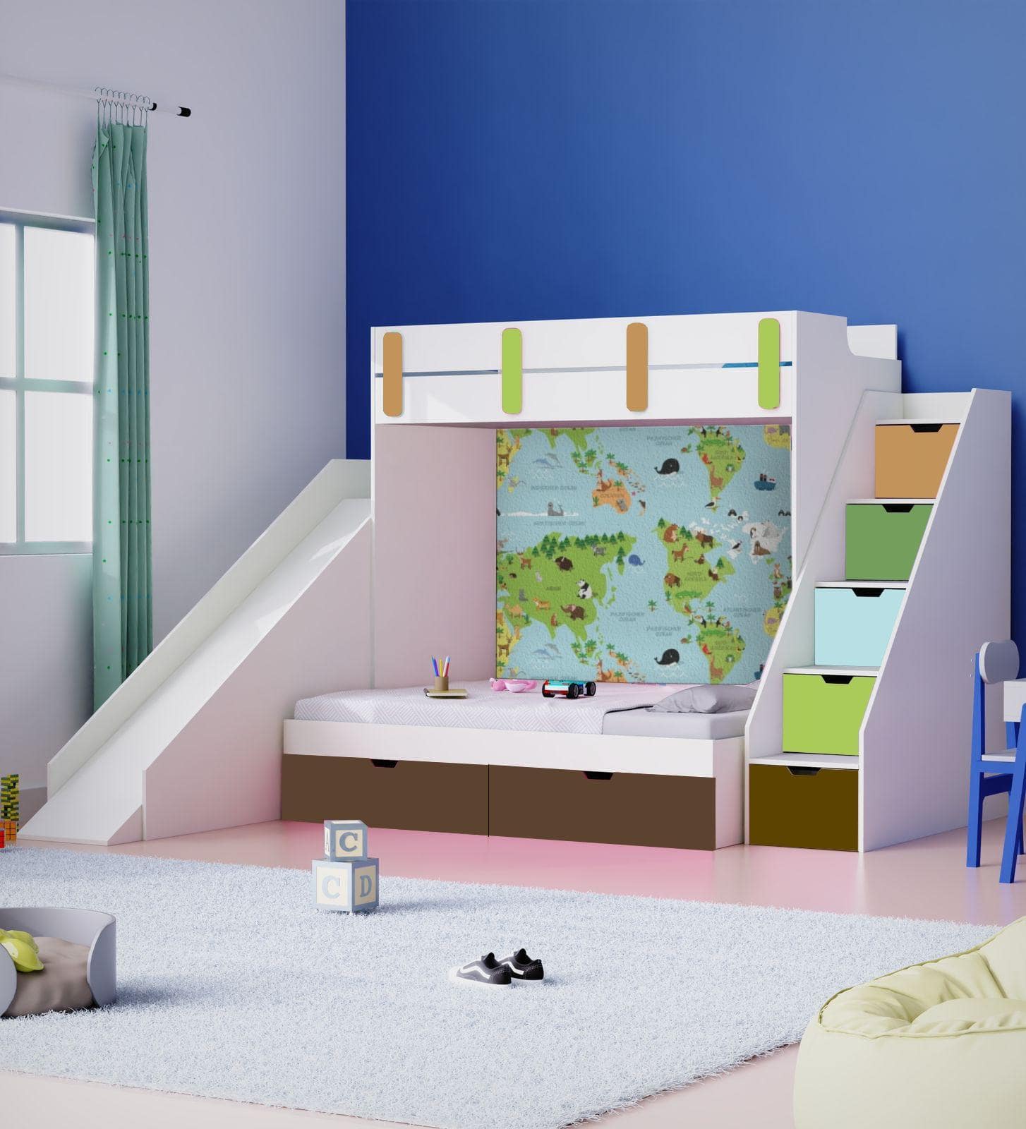 Sleep N’ SlideBunk Bed  6X4 (Drawers On Wheels) In Globe Colour