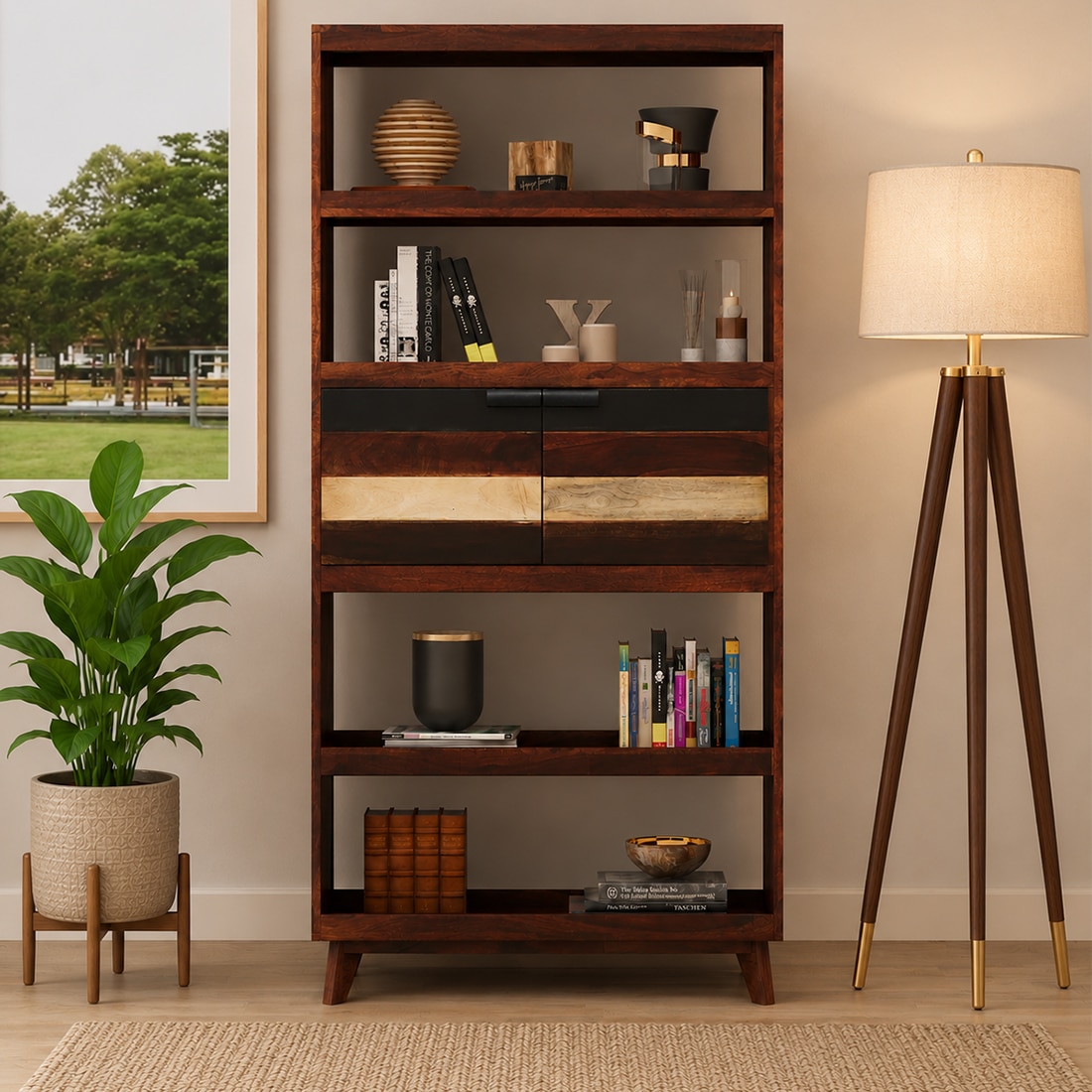 Solid Wood  Bookshelf in Dual Tone Finish - Jyoti Impex