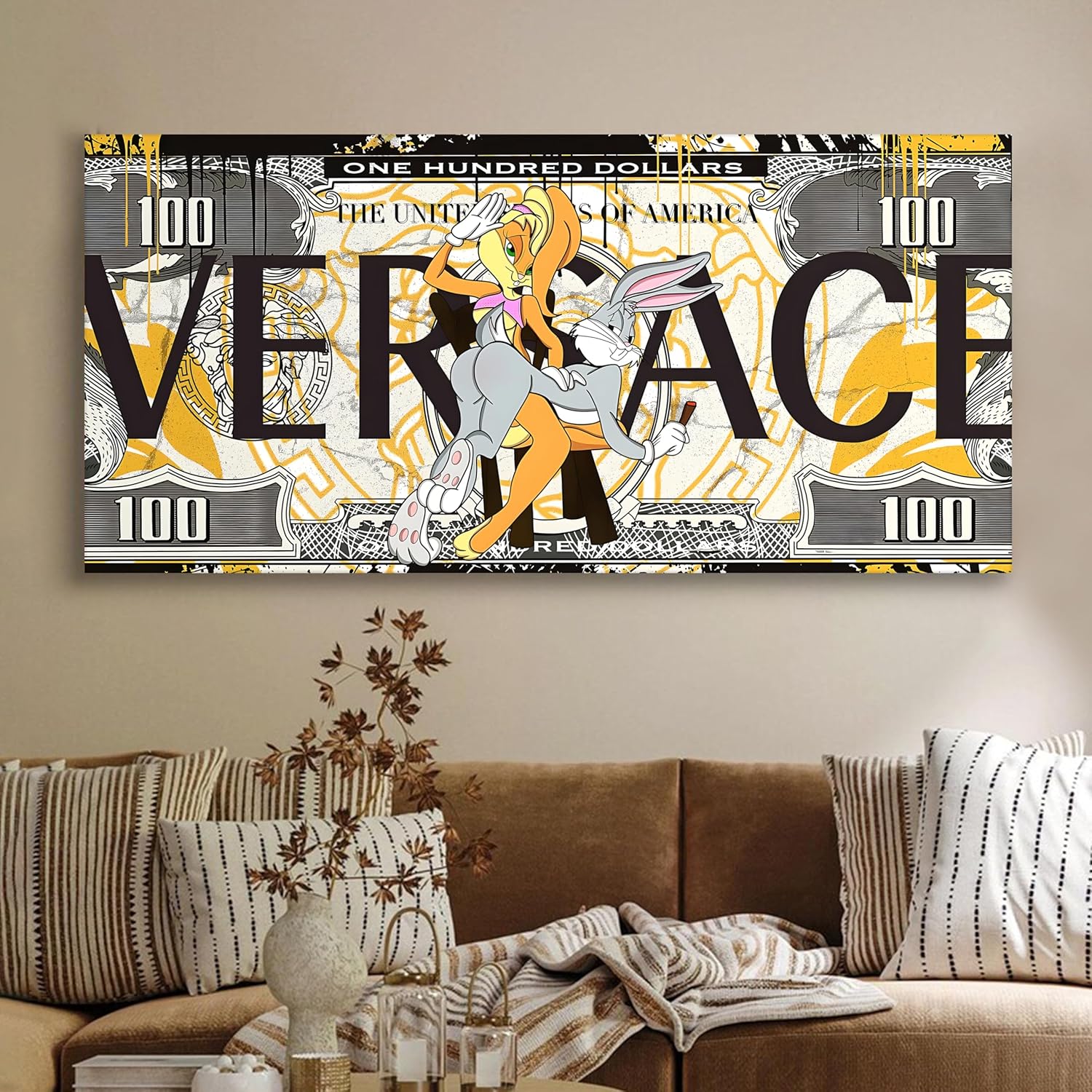 Luxury Dollar Bill Pop Art Canvas Wall Painting Money Theme Living Room Decor 22x46 Inch