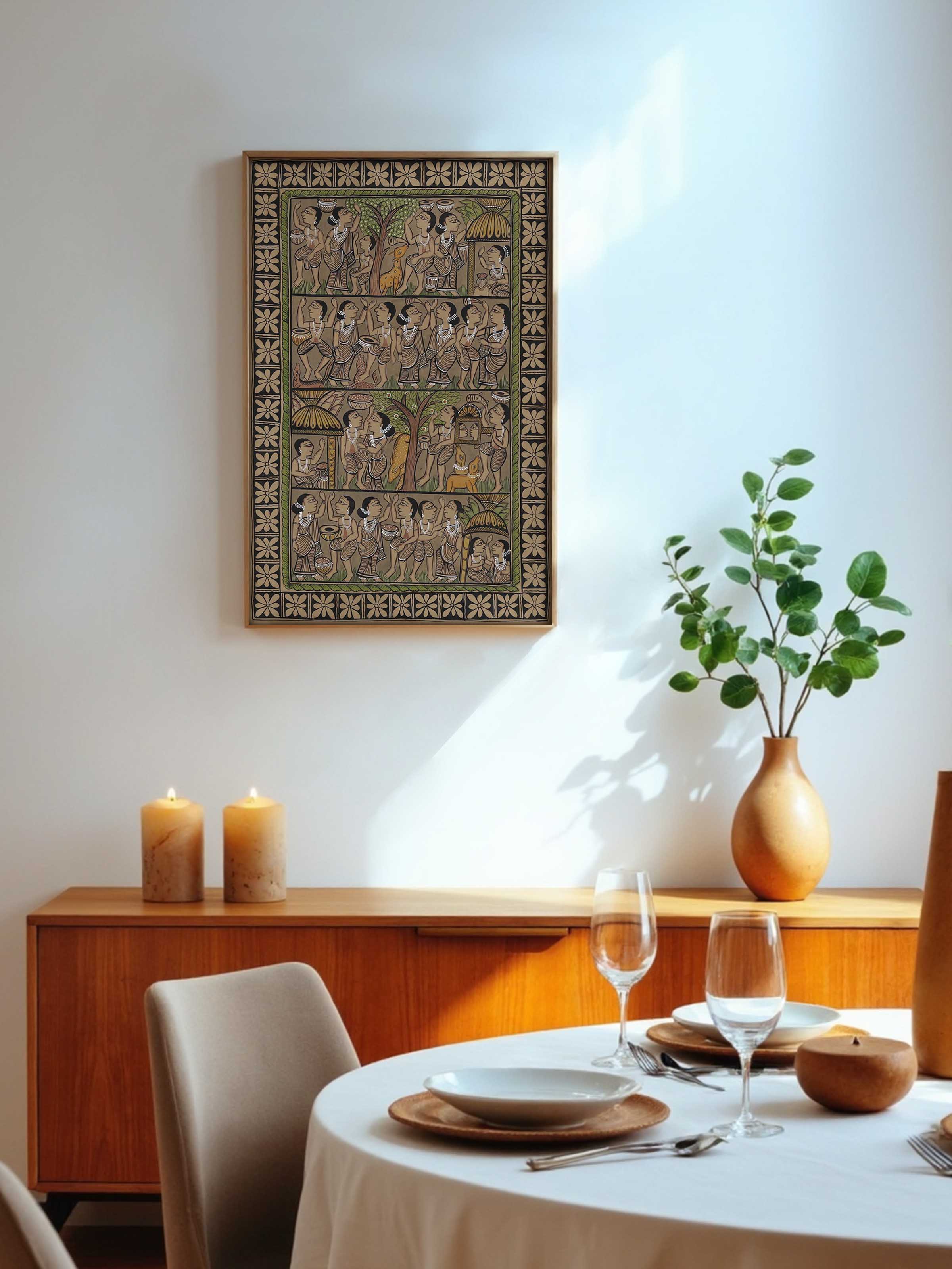 Lifestyle view of Bengal Tribe Kalighat Painting