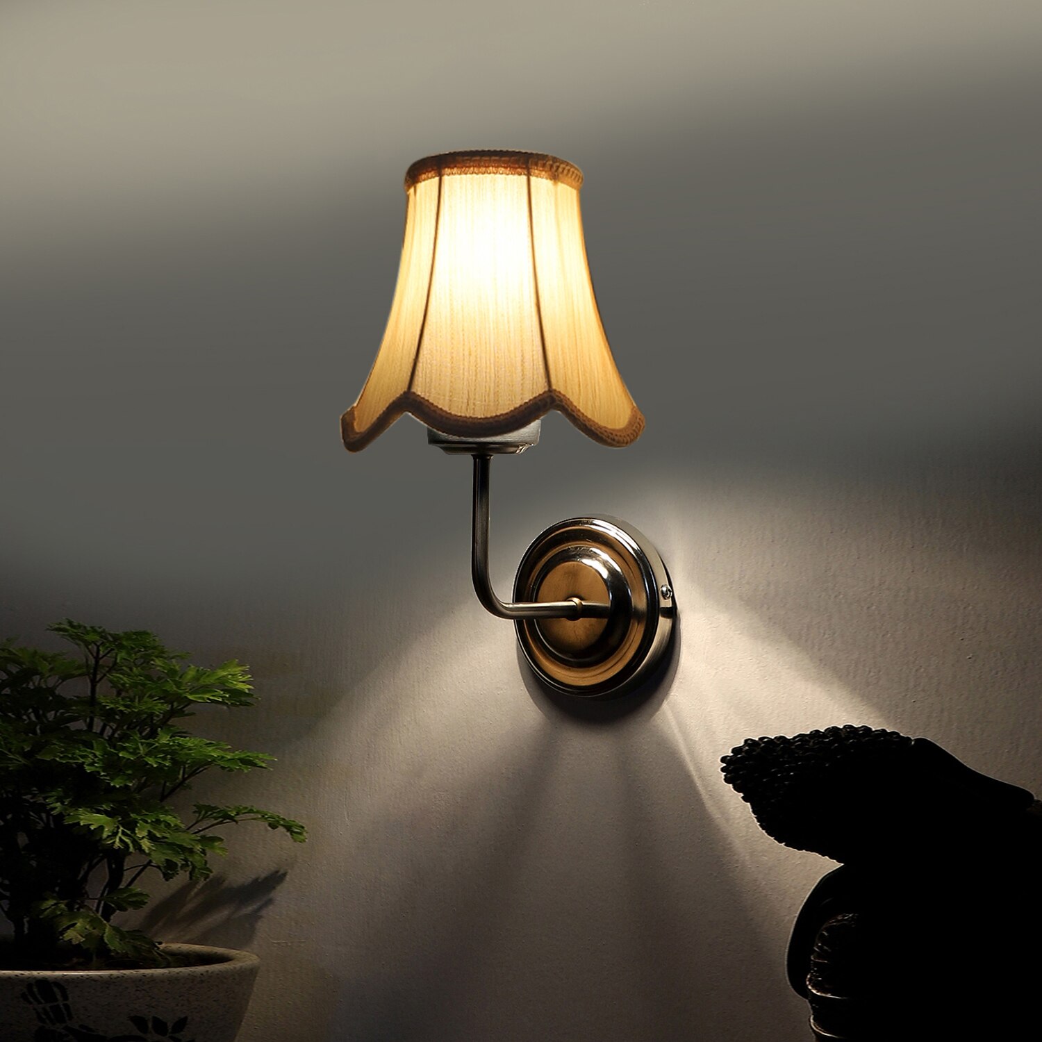 Devansh Steel Cotton Wall Mounted Lamp With Cotton Off White Shade