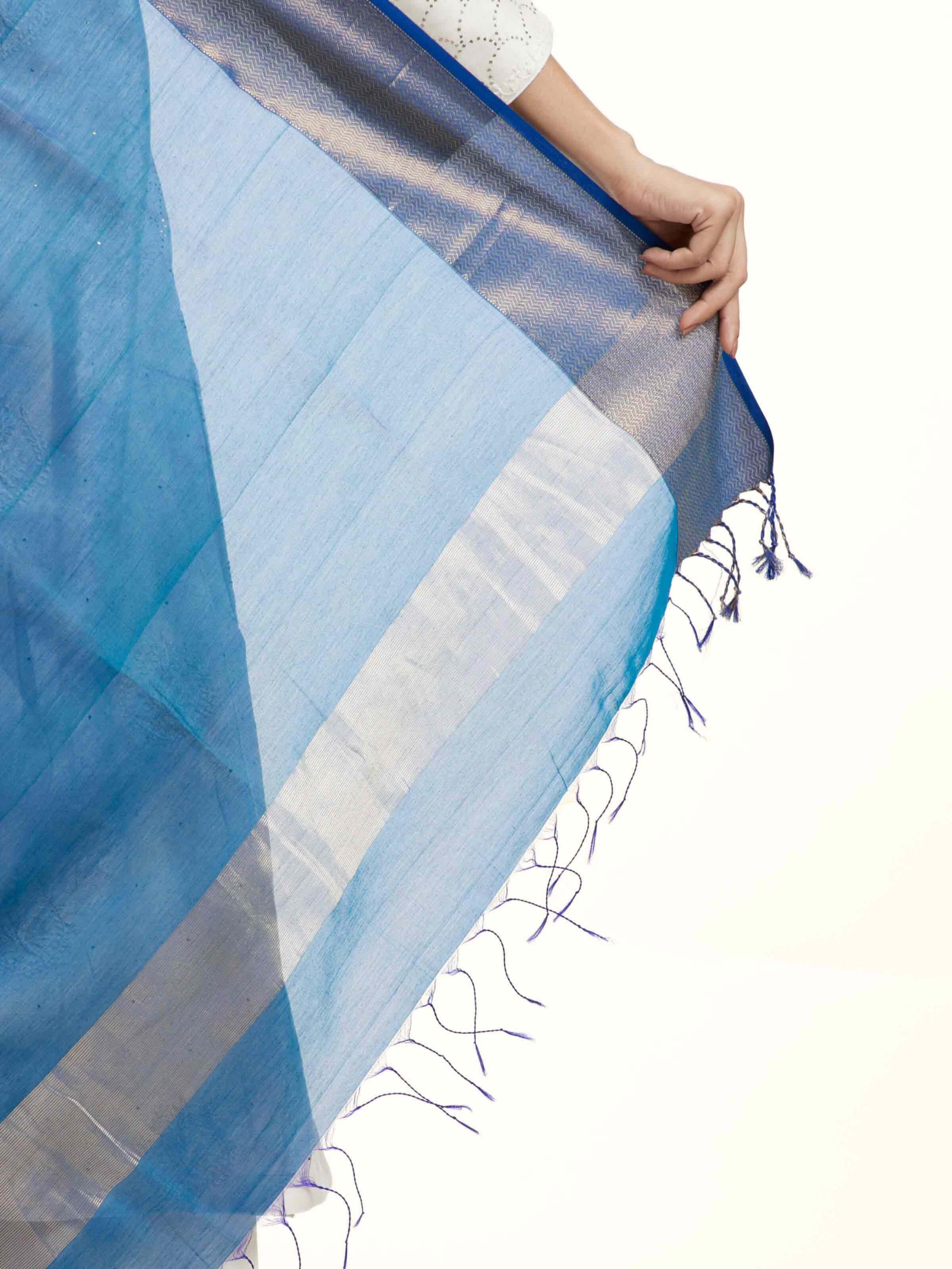 Blue Cotton Silk Maheshwari Handloom Dupatta