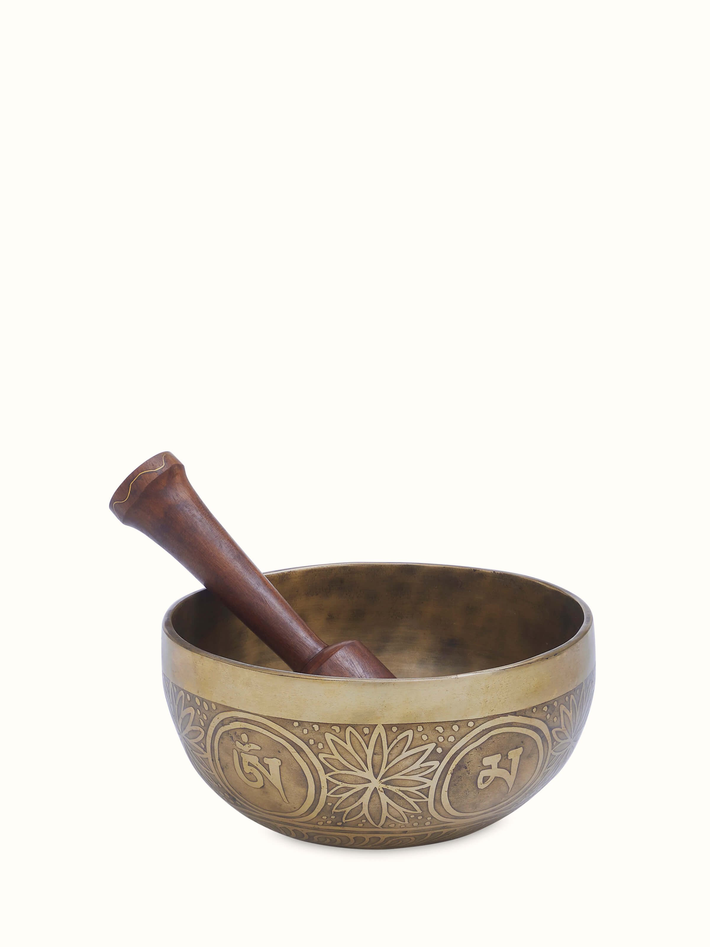 Front view of Pankhuri Singing Bowl (6 Inches) featuring smooth bronze surface and engraved inner ring