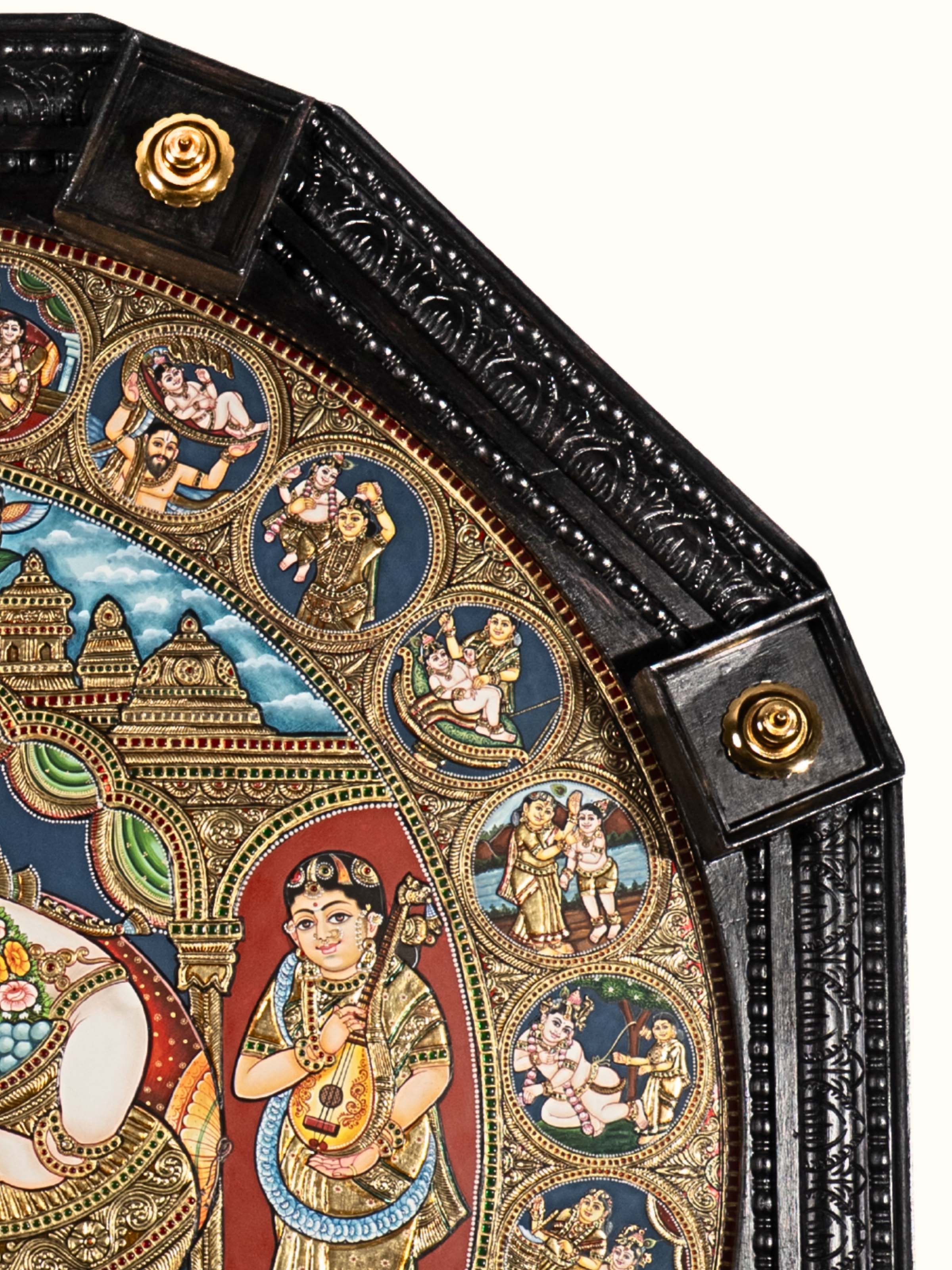 Rear detail view of the Lord Krishna Life Events Thanjavur Painting