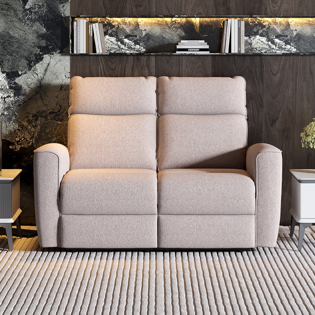 Canyon Two Seater Manual Fabric Recliner in Greige Beige Colour - Durian