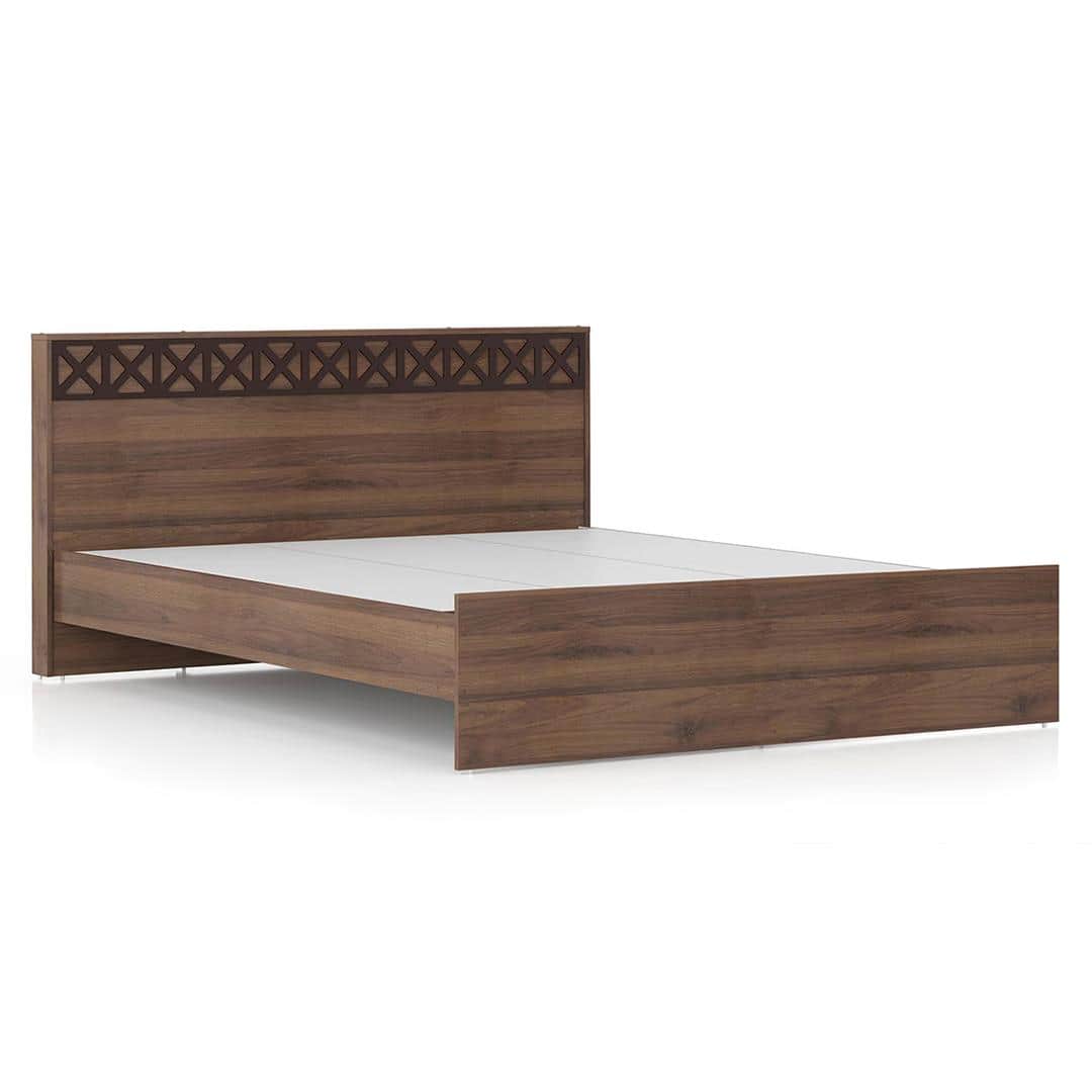 Macy Engineered Wood King Size Non Storage Bed In Classic Walnut Finish