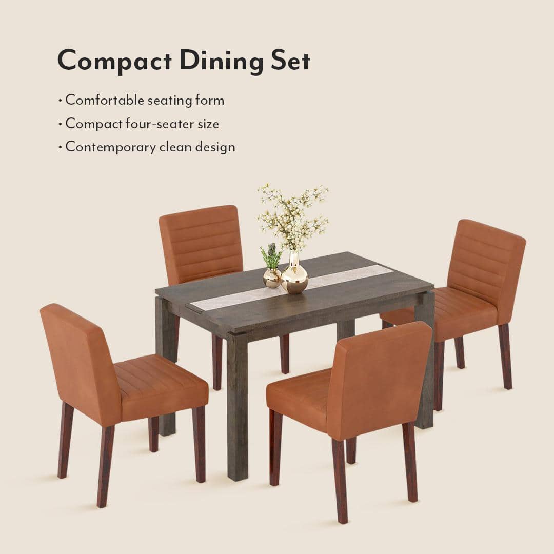 Atlas Crest Solid Wood 4 Seater Dining Table With Set Of 4 Ludo Dining Chair