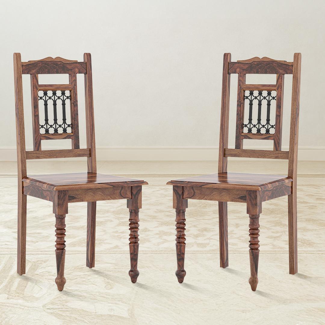 Bunai Solid Wood Dining Chair Set Of 2 In Teak Finish