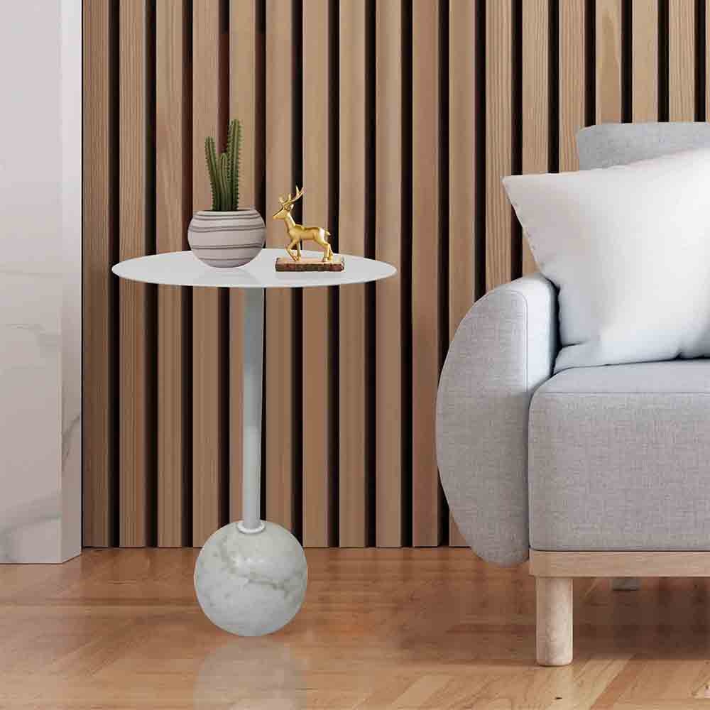 Metalsmith Stylish Round Side Table – Metal & Marble, White - Metalsmith
