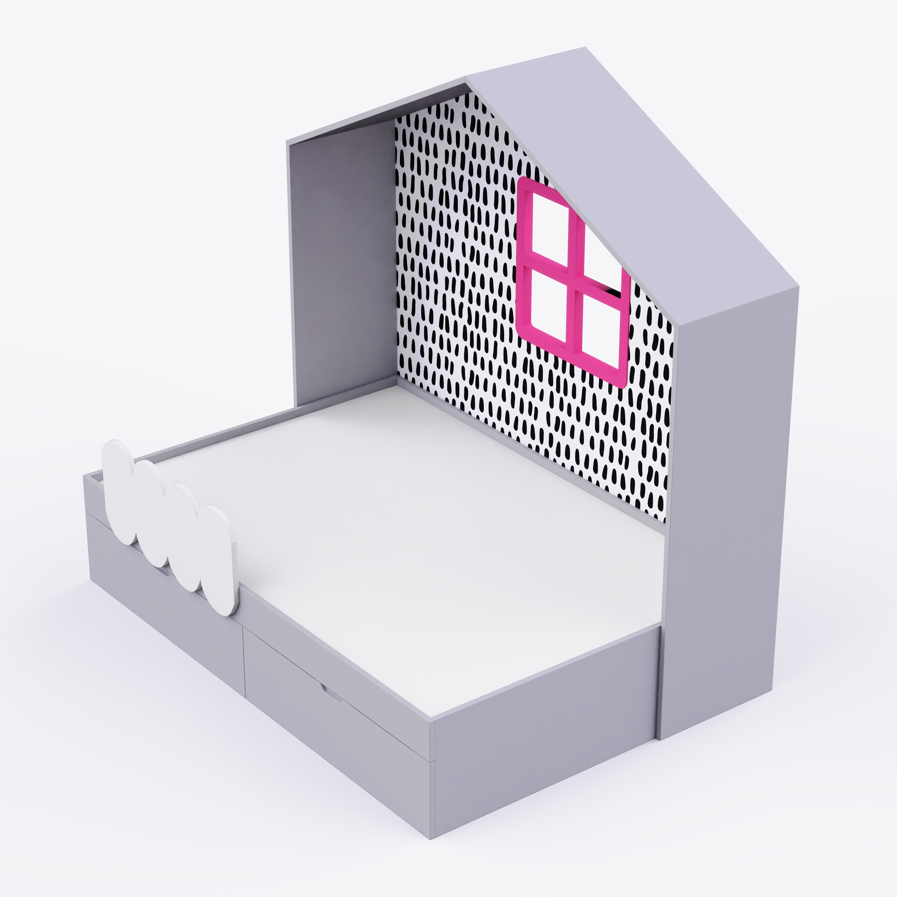 Little Hut Bed 6X4 Drawers On Wheels In Grey Colour53