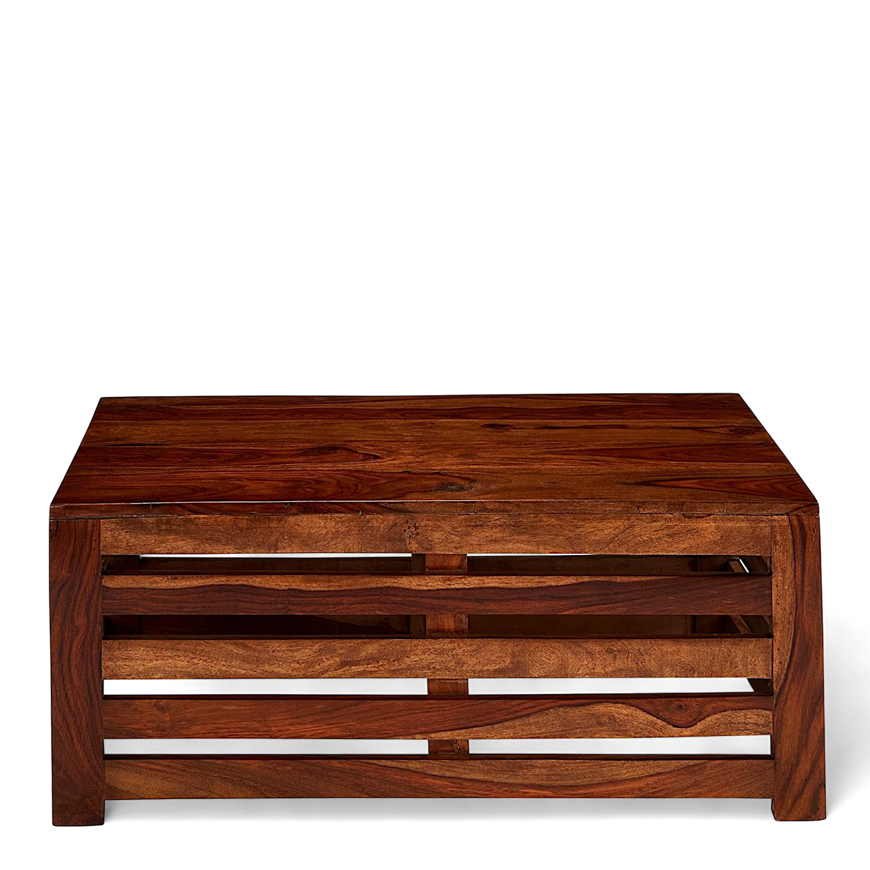 Erickson Sheesham Wood Contemporary Rectangle Coffee Table In Natural Teak Finish