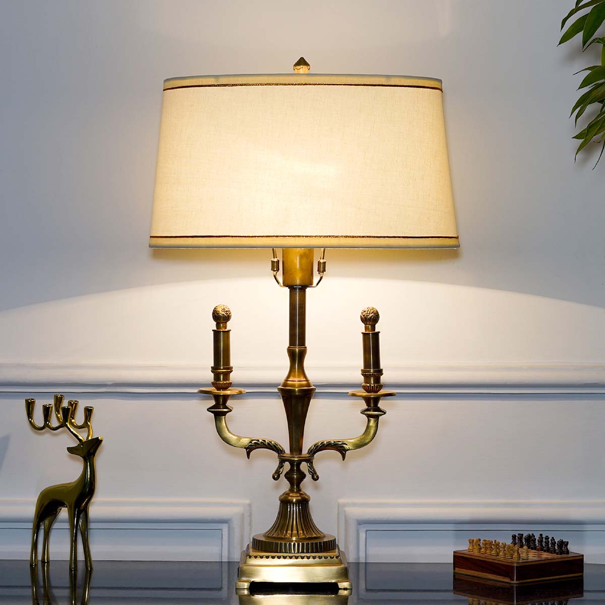 Nixon Brass Table Lamp With Off White Cotton Shade