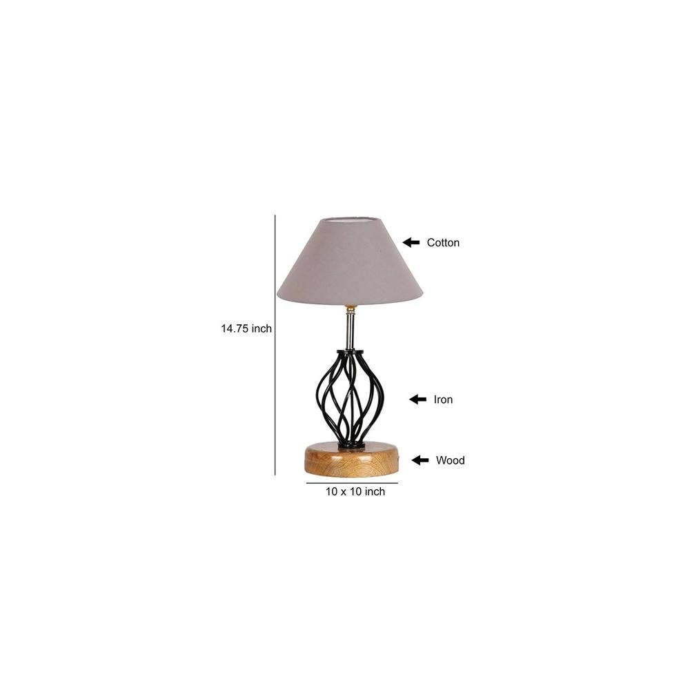 Alivia Grey cotton Table lamp with Wood & Iron Base