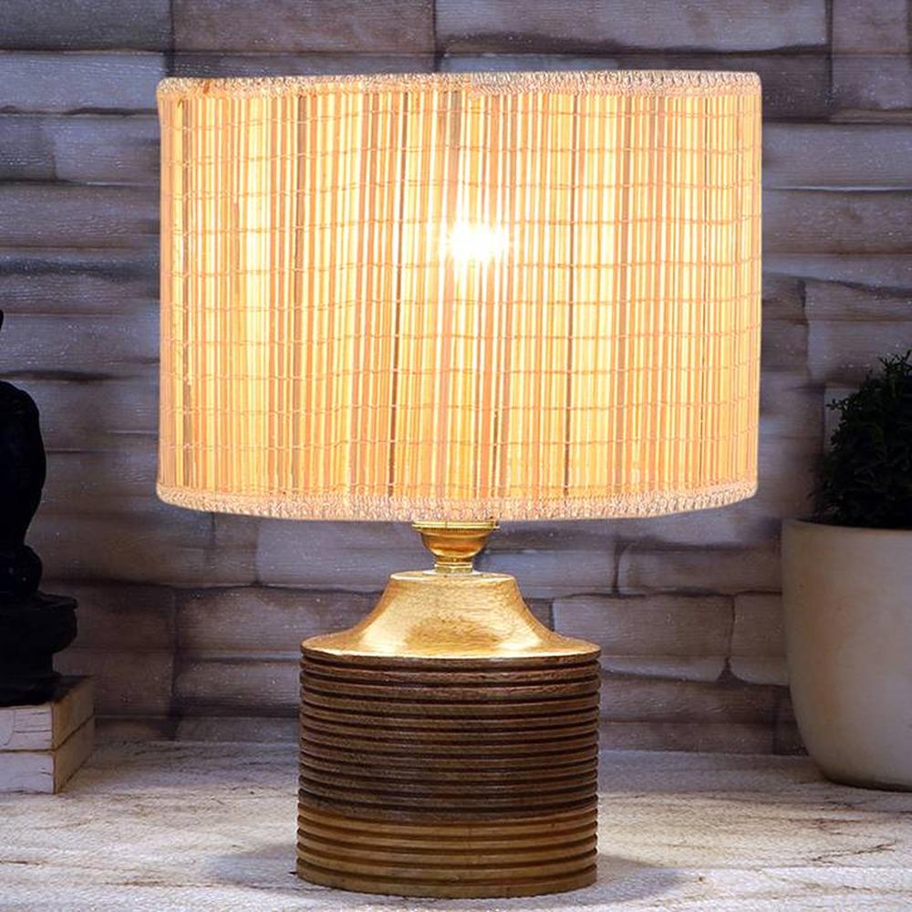 Alaina Round Bamboo Table lamp with Natural Wood Base