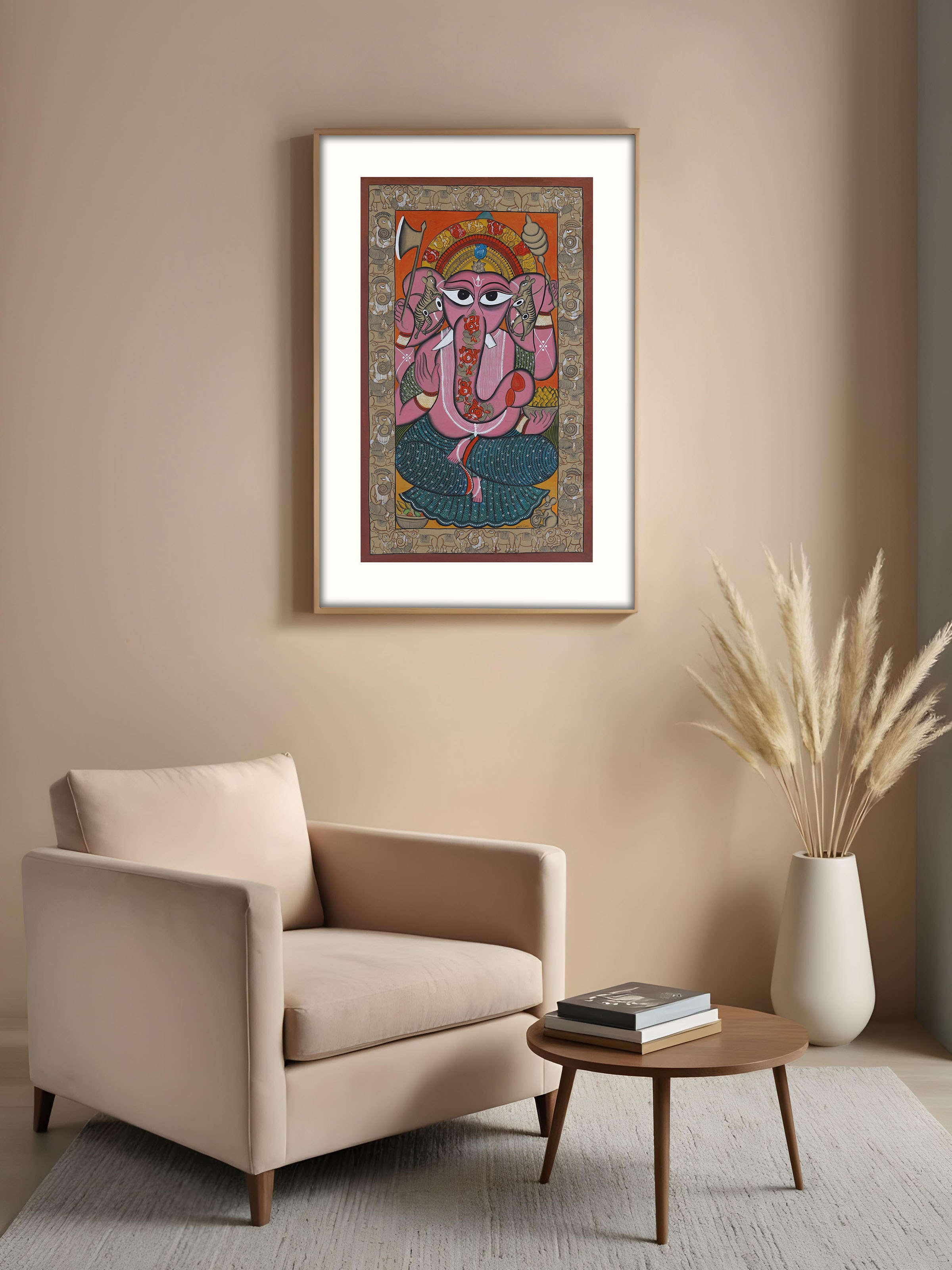 Ganesha Kalighat folk painting showing traditional composition and colors