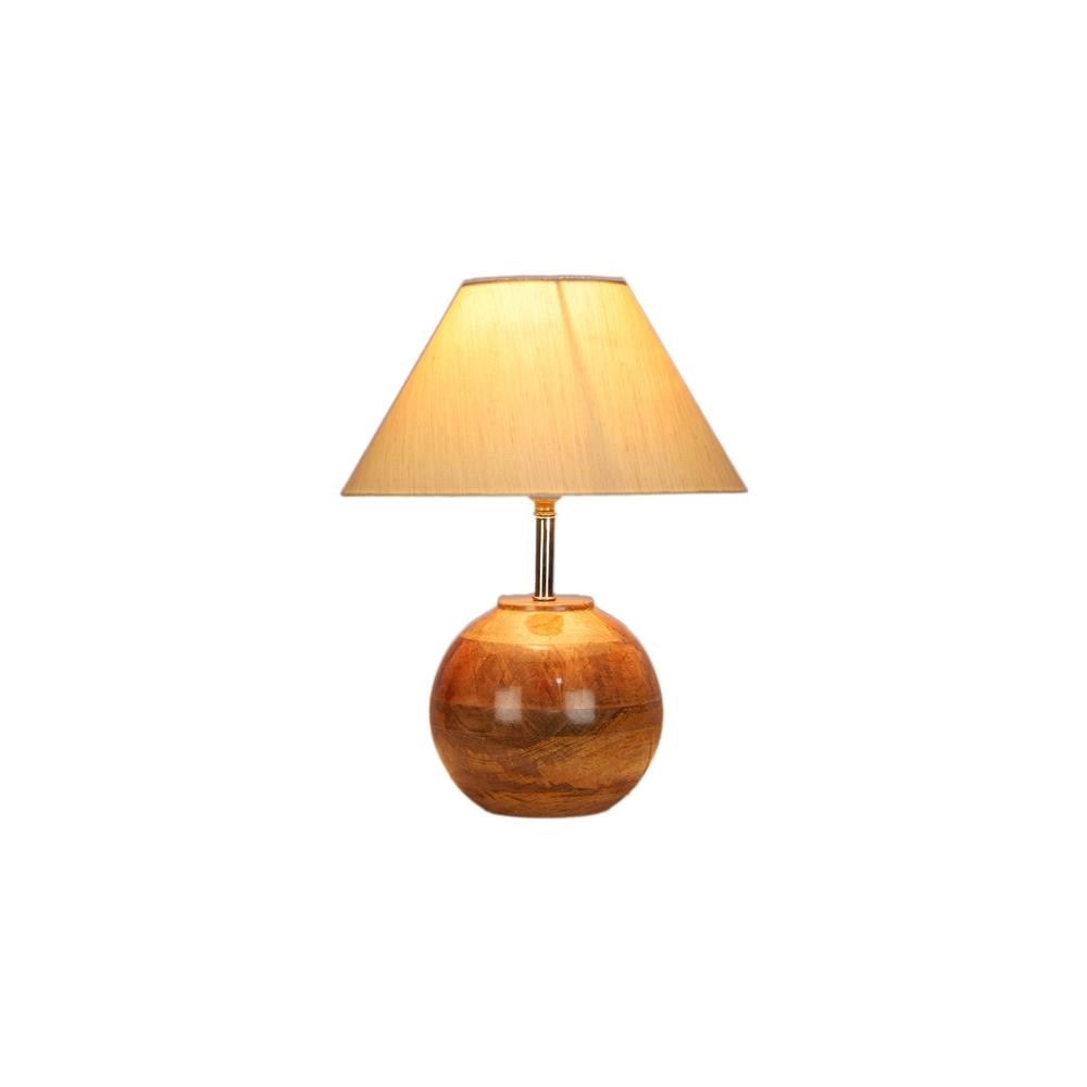 off-white cotton with Natural Wood Table Lamp