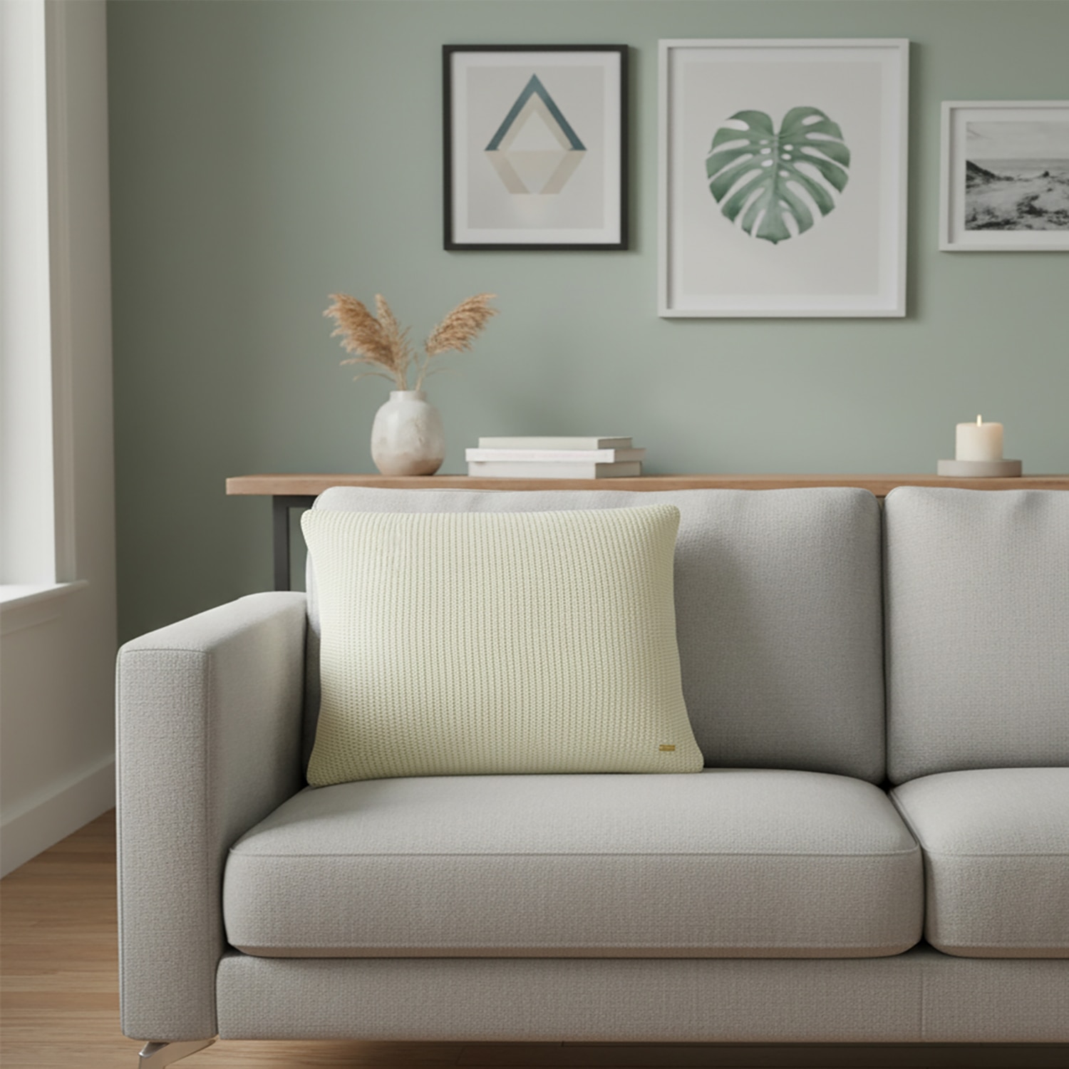 Moss Knit Cotton Cushion Cover  Natural 24X24  Inches - Pluchi