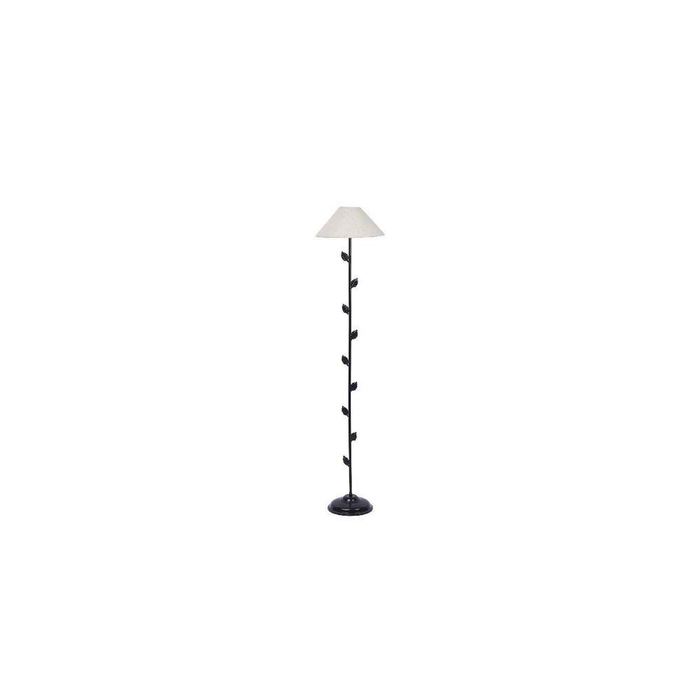 Evander White Natural Fiber Floor Lamp with Black Iron Base