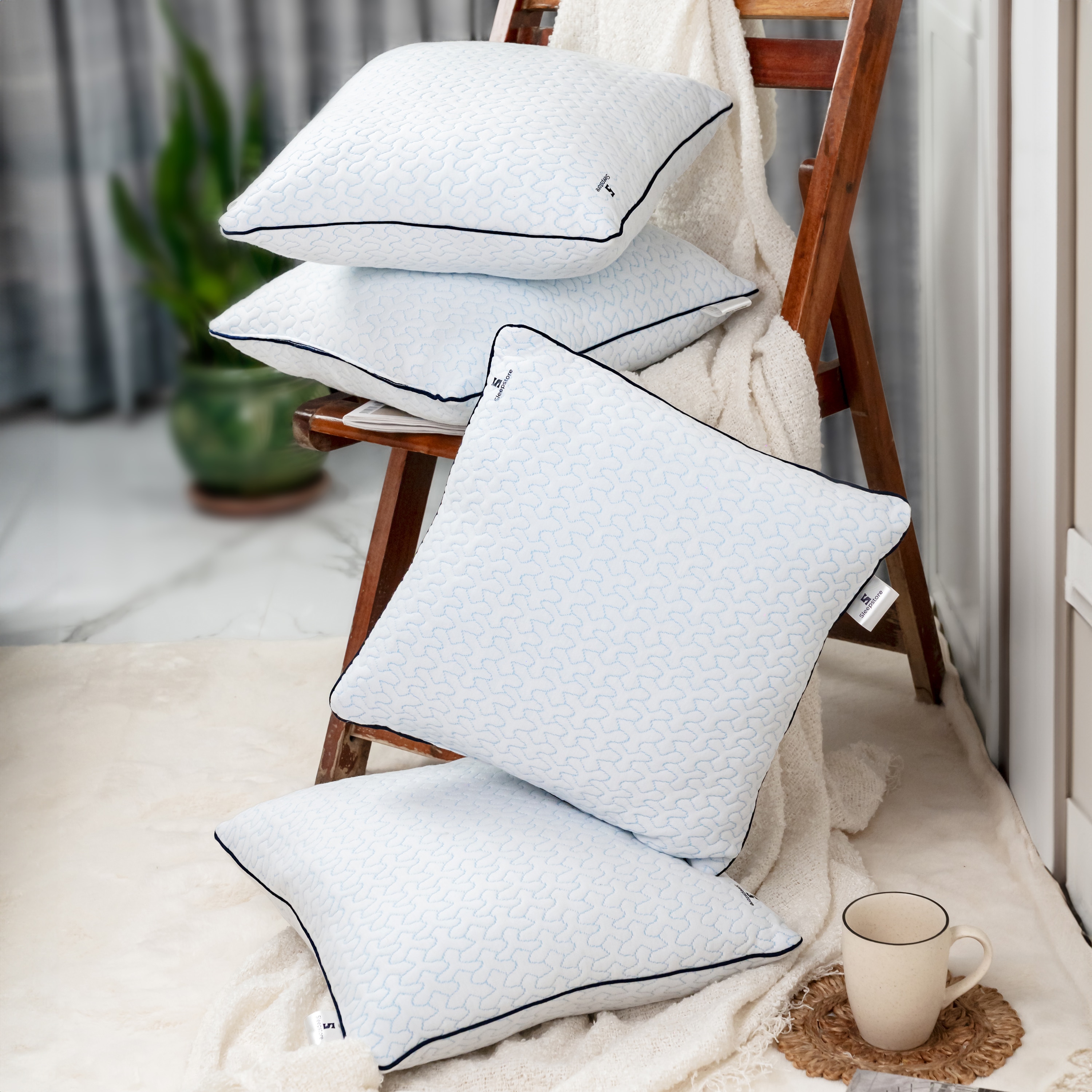 Fibrom 4 Pcs Quilted Back Support Cushions 16 X 16 Inches