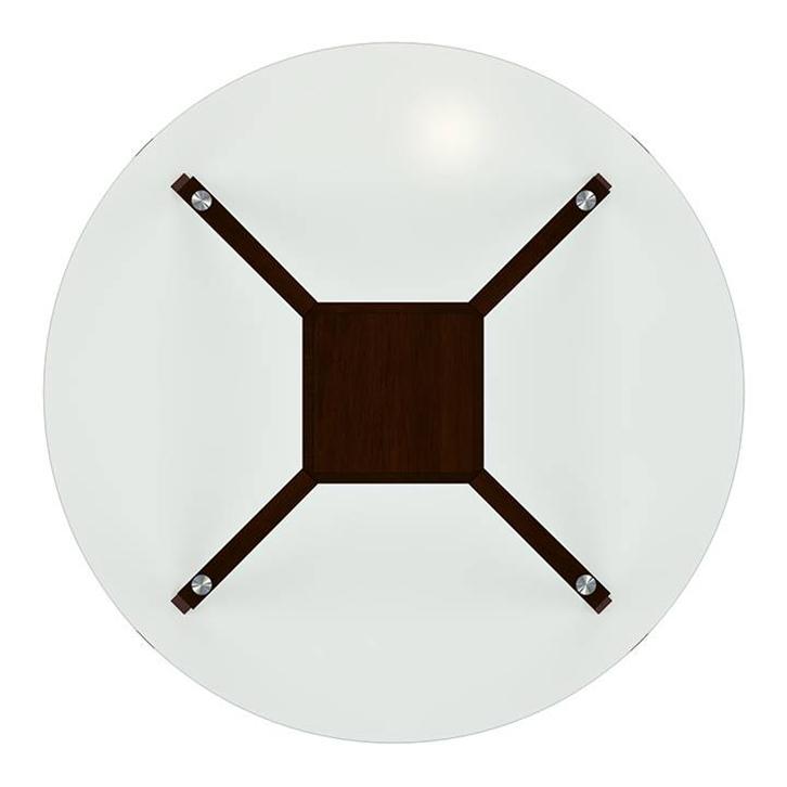 Wesley - Dalla 4 Seater Round Glass Top Dining Table Set (Colour- Grey , Finish- Dark Walnut)