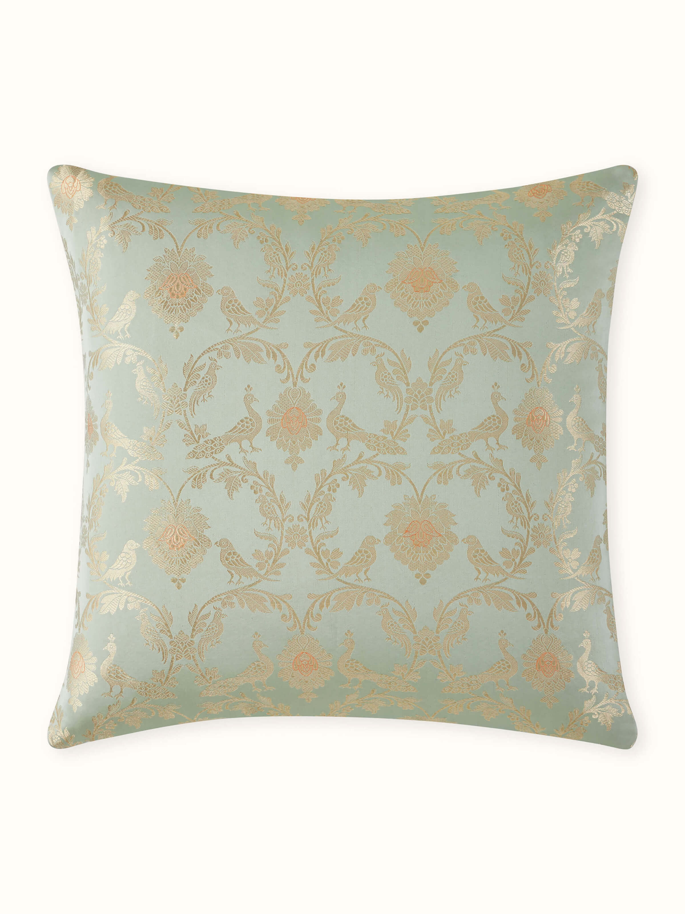 Awadh Pista Green Jaal Banarasi Handloom Silk Cushion Cover