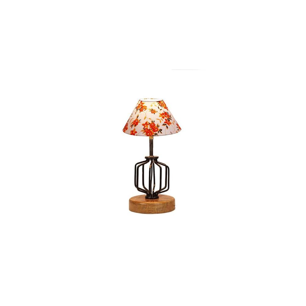 Amora Multicolor cotton Table lamp with Wood & Iron Base