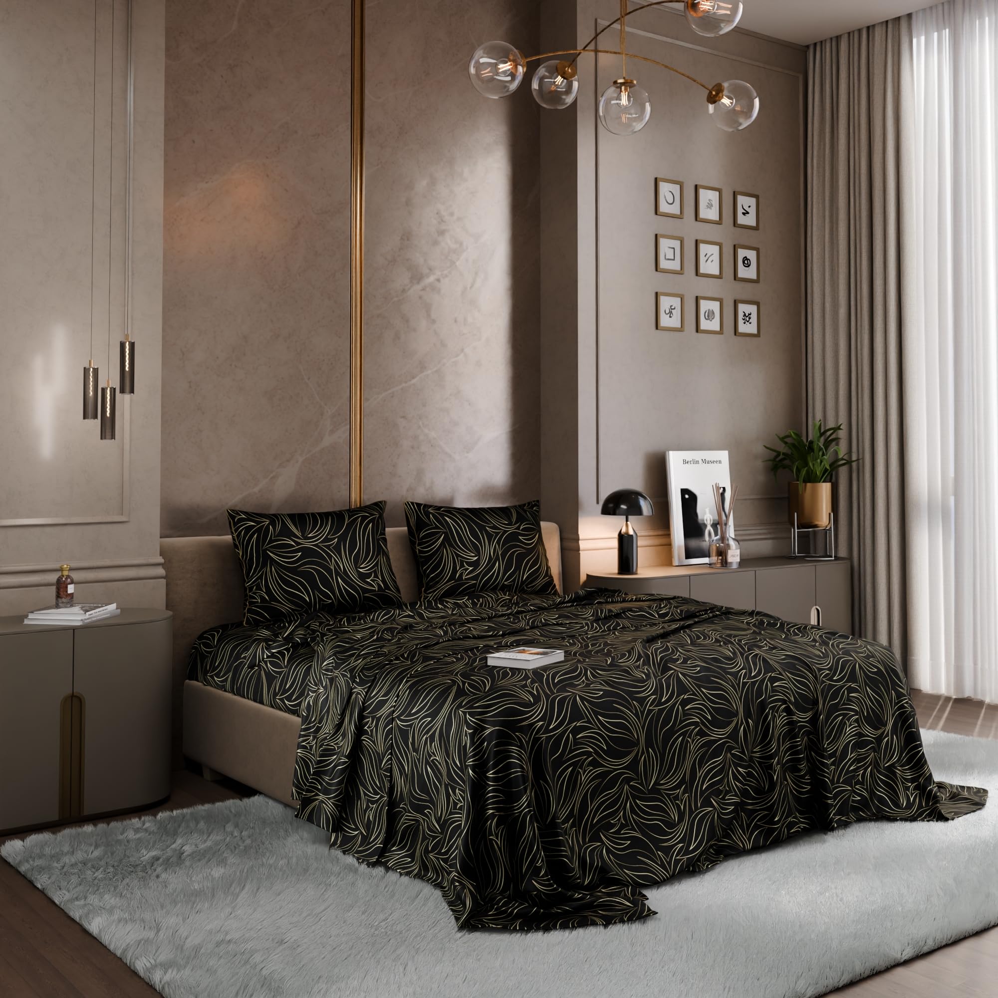 Stoa Paris Satin King Size Bedsheet with 2 Pillow Covers  Size Midnight Opera - Stoa Paris