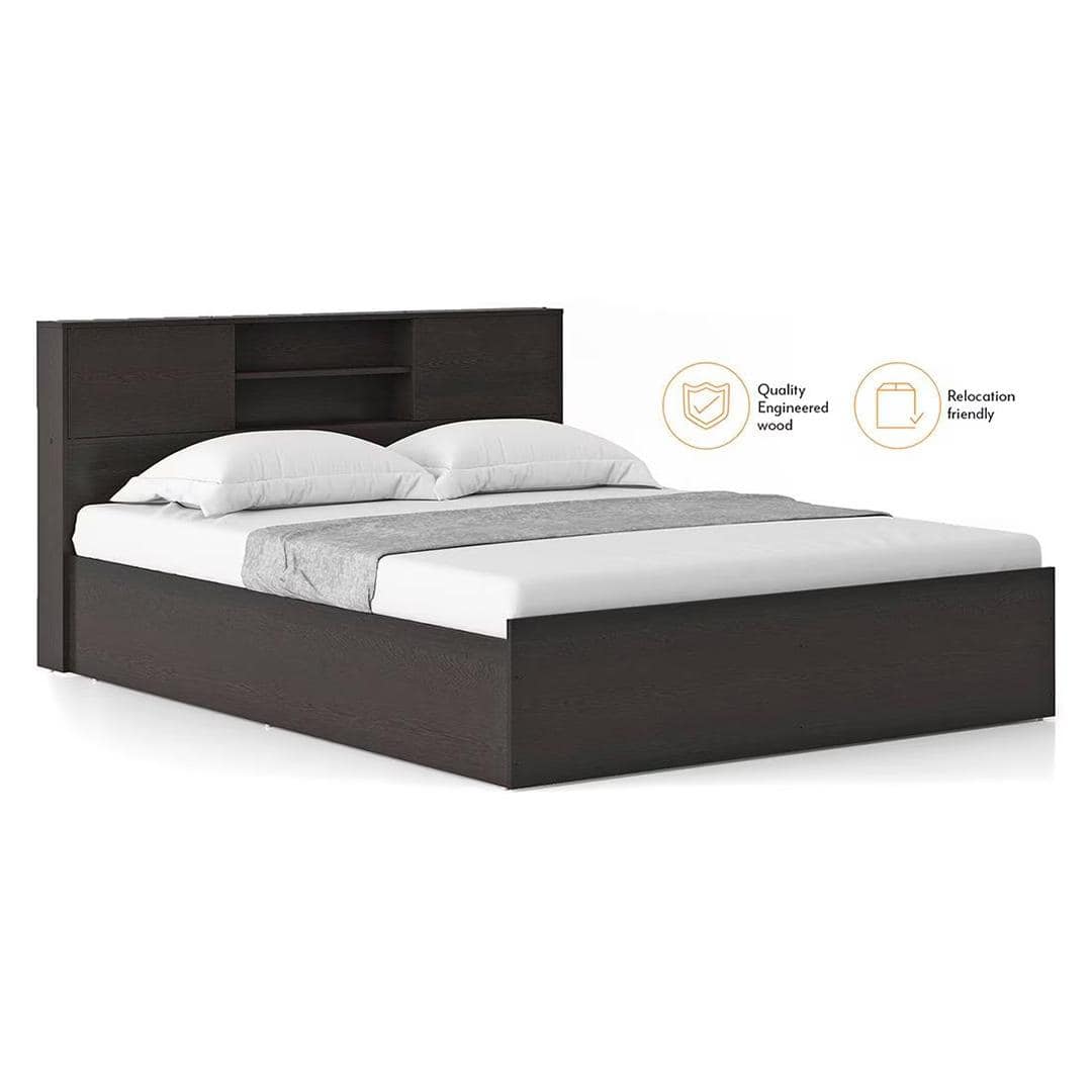 Amy Engineered Wood Queen Size Box Storage Bed In Dark Wenge Finish