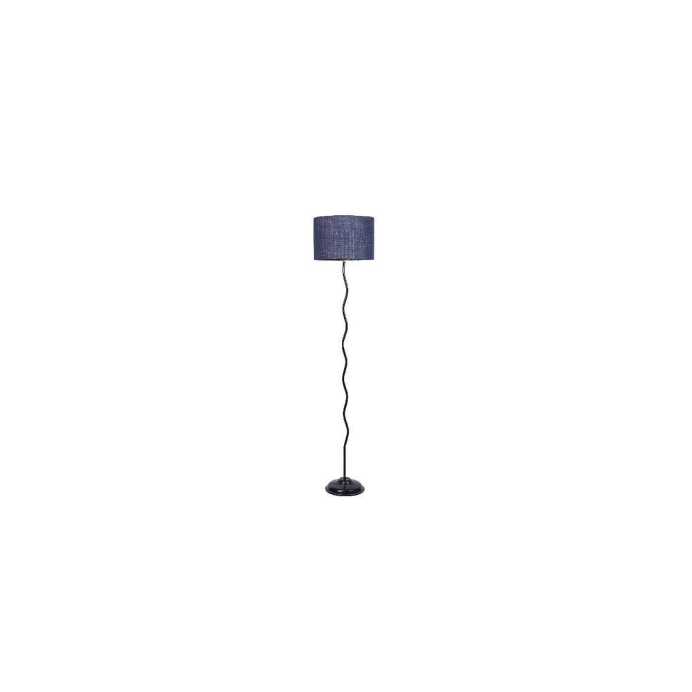 Kaine Blue Natural Fiber Floor Lamp with Black Iron Base