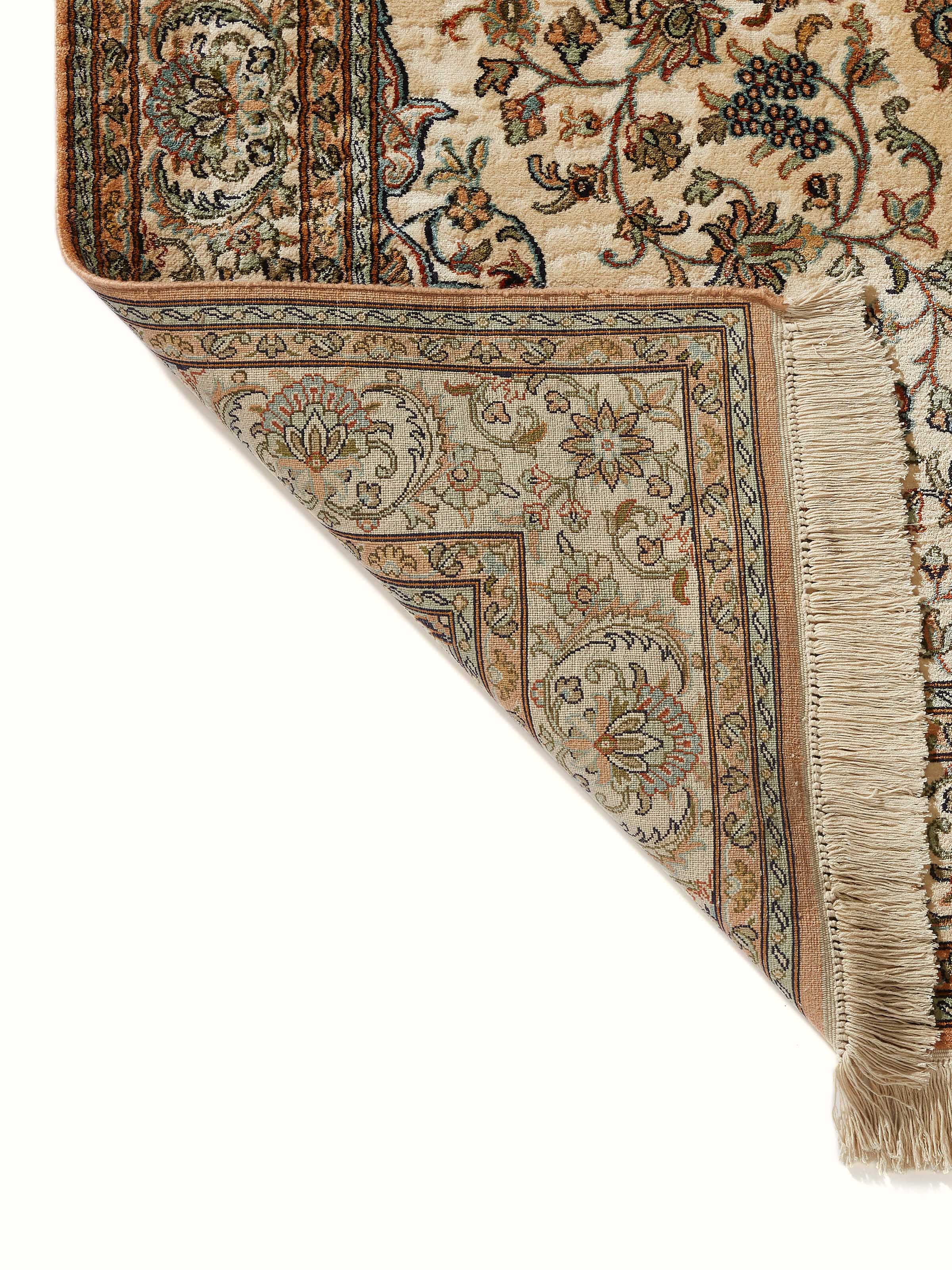 Traditional Persian Ivory Sadakdar Kashmir Silk Hand-knotted Runner