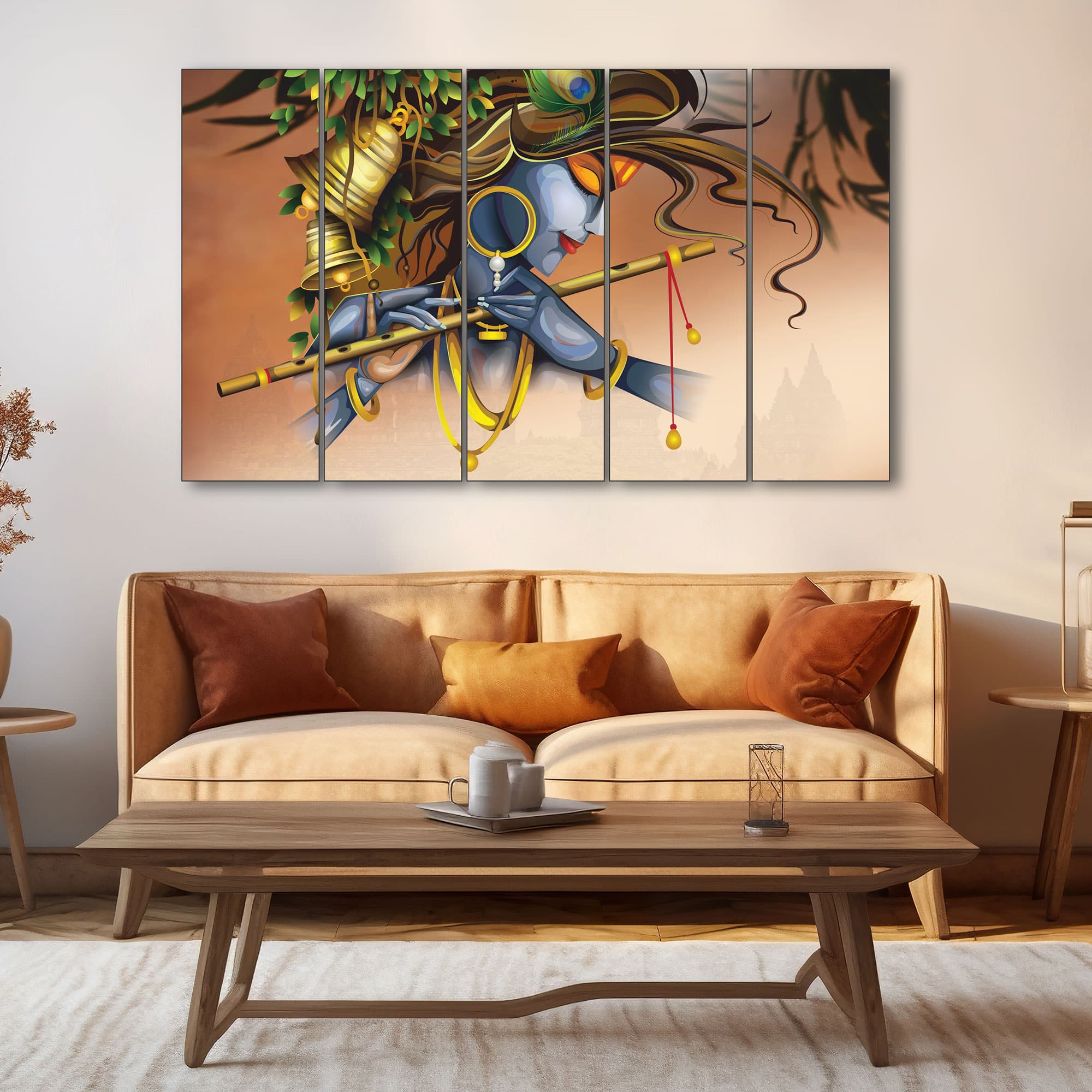 The Castle Decor Krishna Flute Wall Art Set of 5 27x48 Inch (Style 2) - The Castle Decor