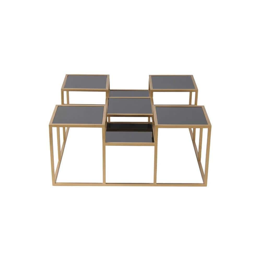 Valentino Black Glass Bunching Coffee Table In Dark Gold Finish