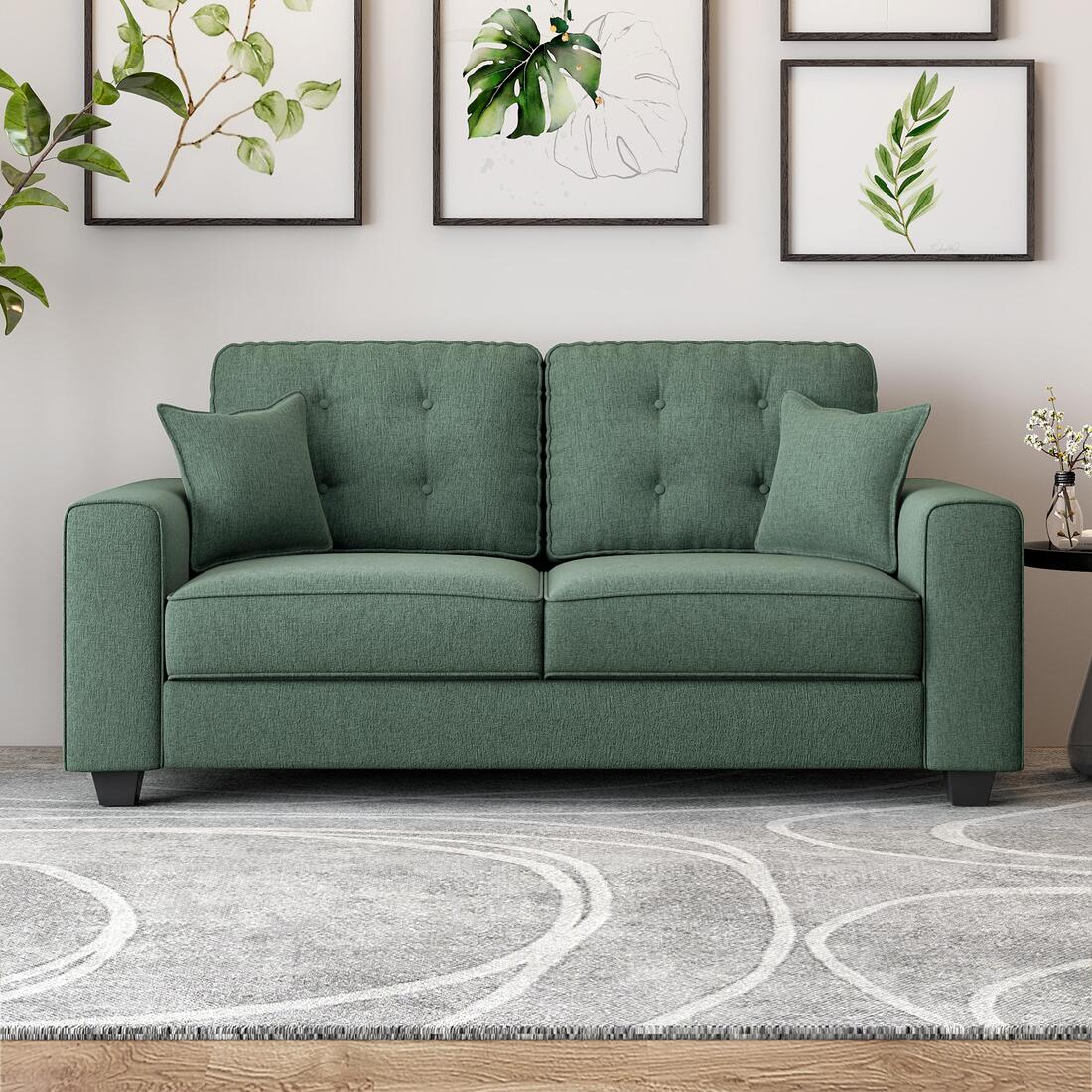 Payton 3 Seater Fabric Sofa in Fern Green Colour - Durian
