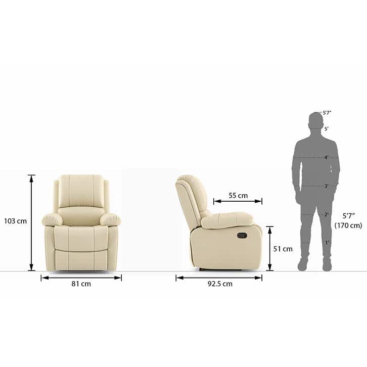 Lebowski Leatherette One Seater Manual Recliner in Ancient Ivory Cream Colour