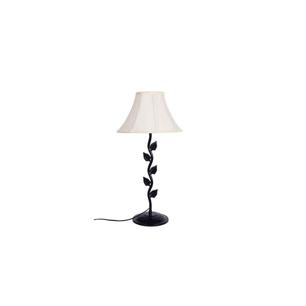 Abdullah Off White Fabric Shade Table Lamp with Black Iron Base
