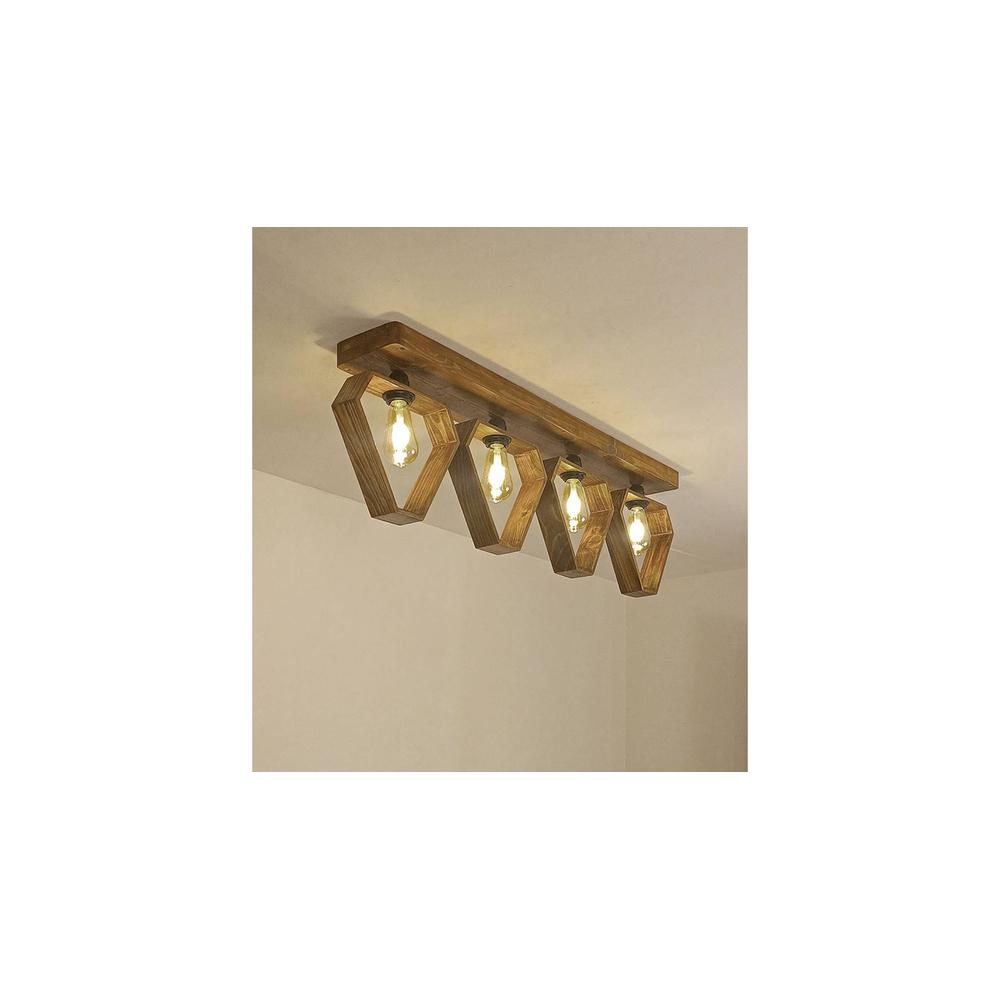 Hexad Brown Solid Wood Ceiling Light