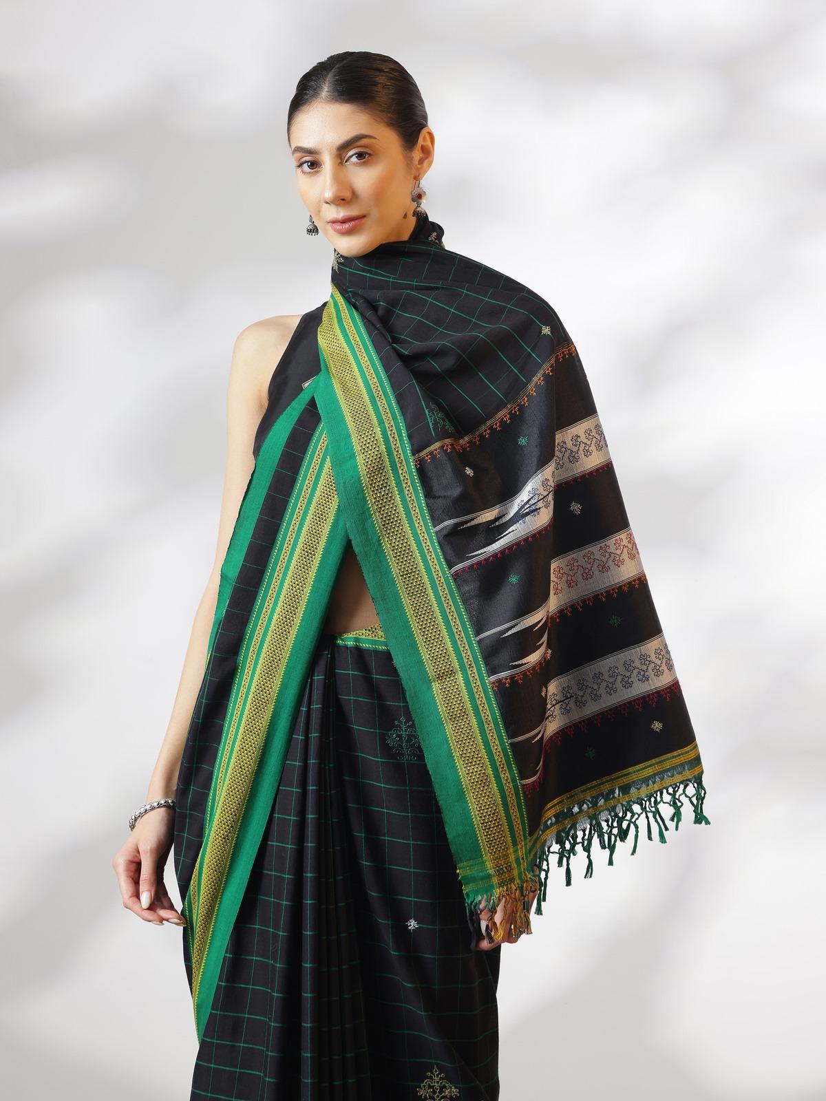Green Cotton Silk Kasuti Embroidered Saree