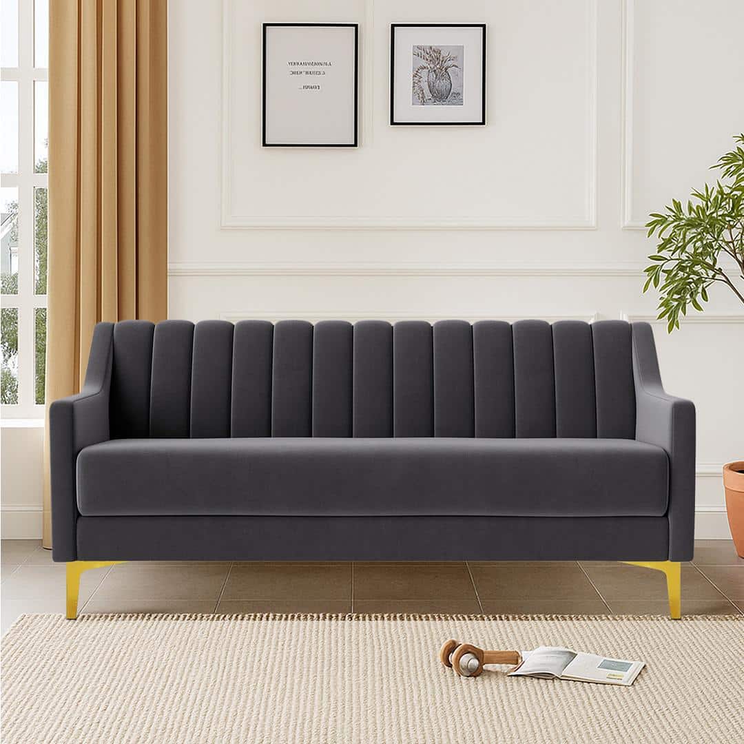 Fame  Velvet 3 Seater Sofa in Dark Grey Colour