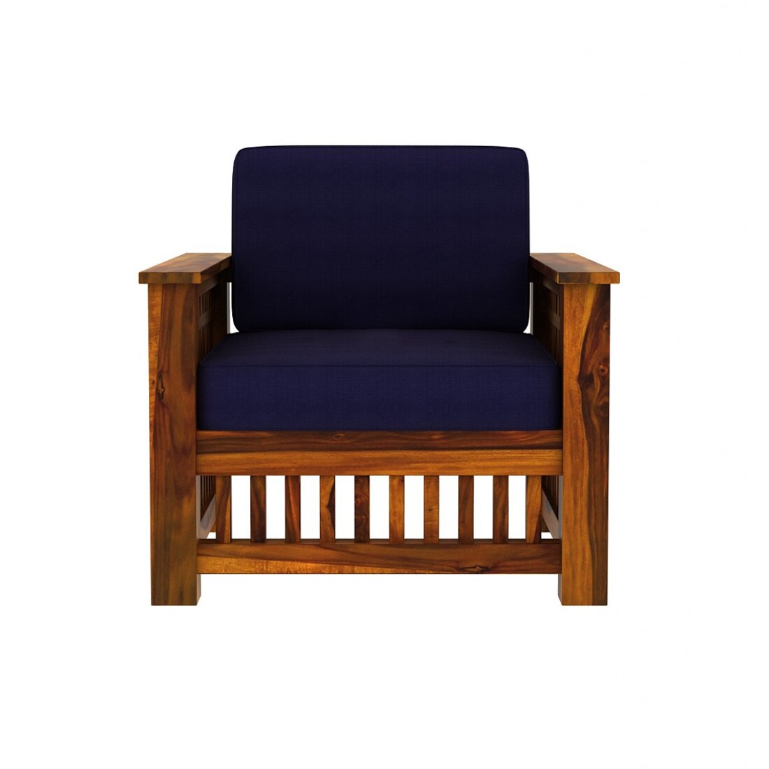 Anjani 3+1+1 Seater Wooden Sofa (BLUE Colour, Honey Finish)