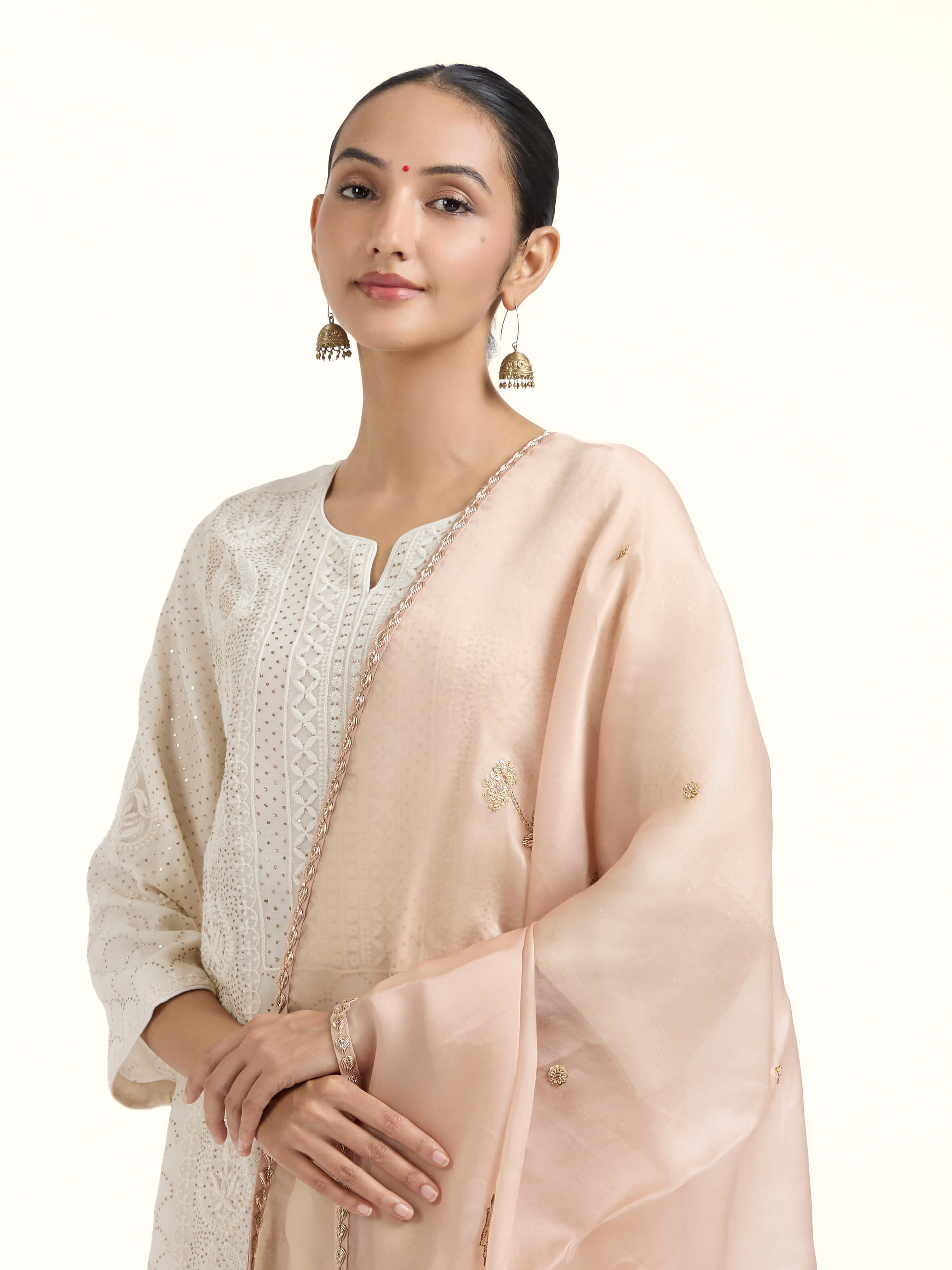 Beige Zardozi Hand Embroidered Dupatta