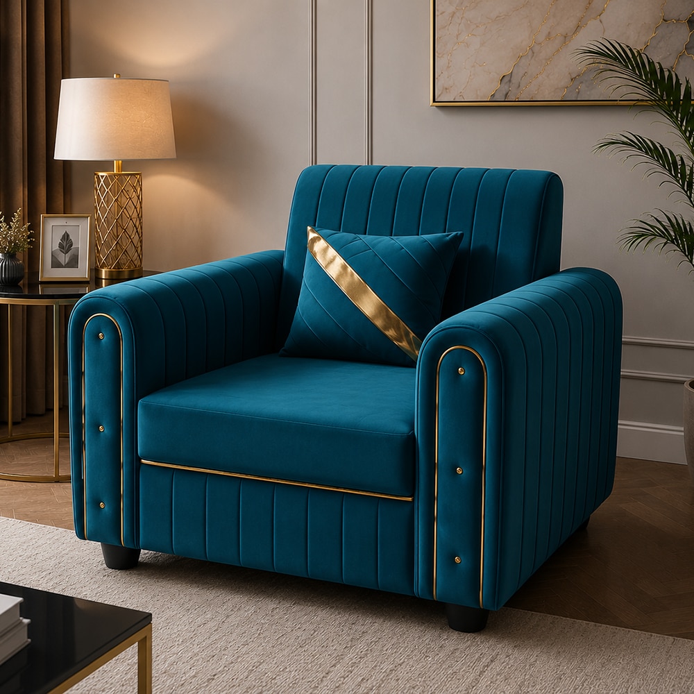 Nuha 1 Seater Sofa In Fabric Teal Color - AIAN Enterprises