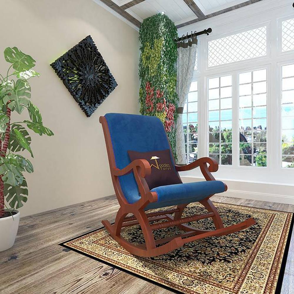 Amery Solid Wood Rocking Chair in Blue Colour