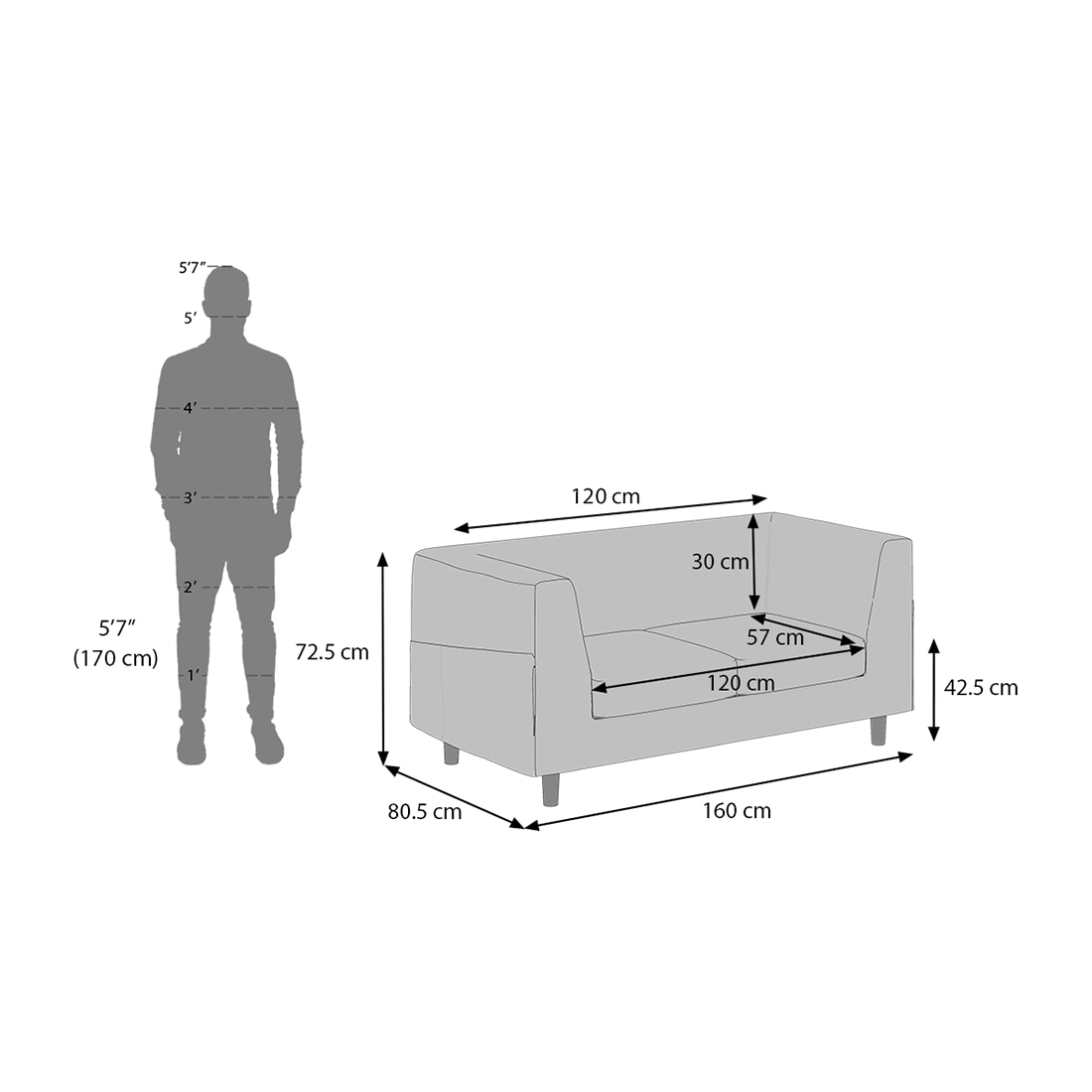 Rubik Premium 2 Seater Fabric Sofa in Lapis Blue Colour