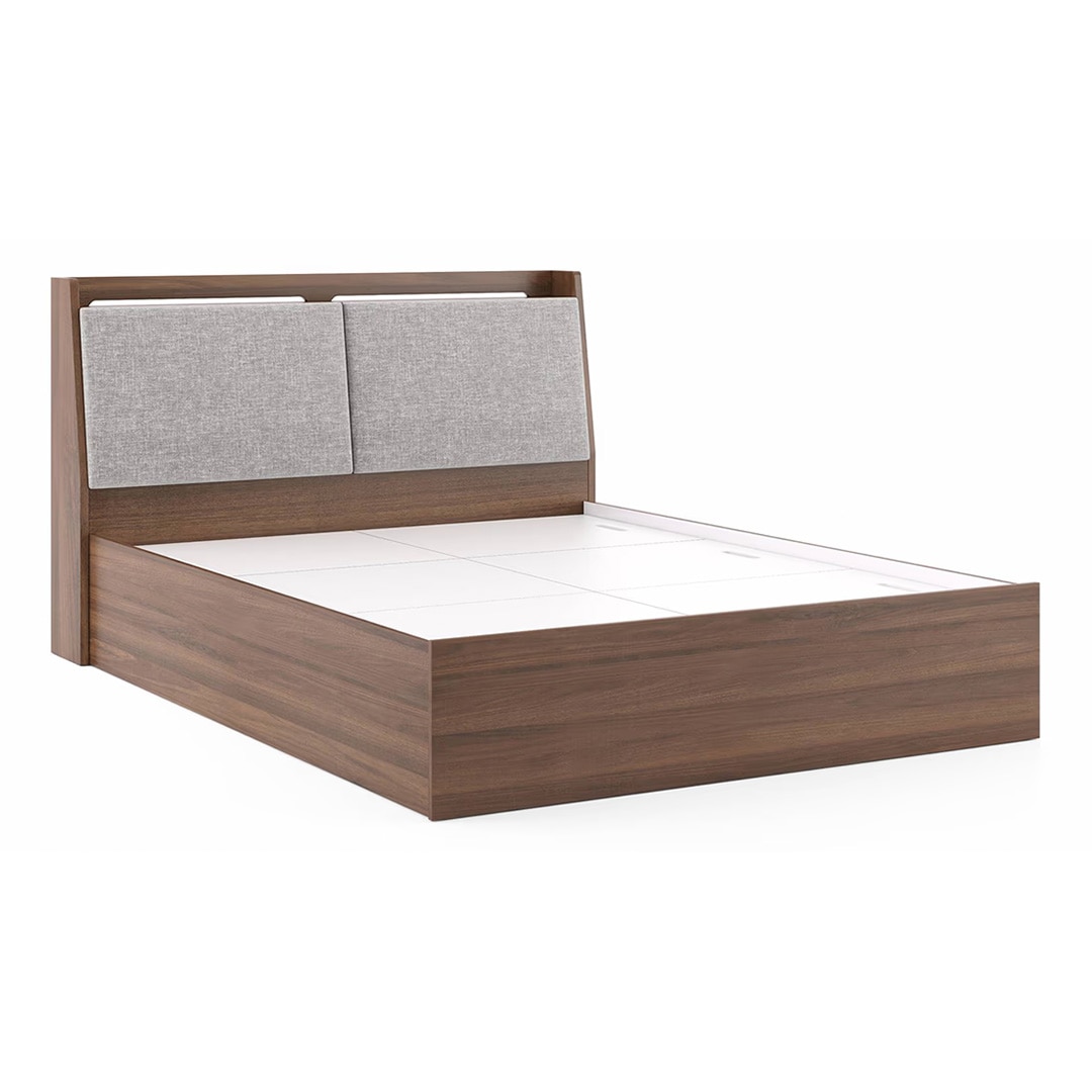 Tyra Queen Bed Box Storage In Classic Walnut Finish