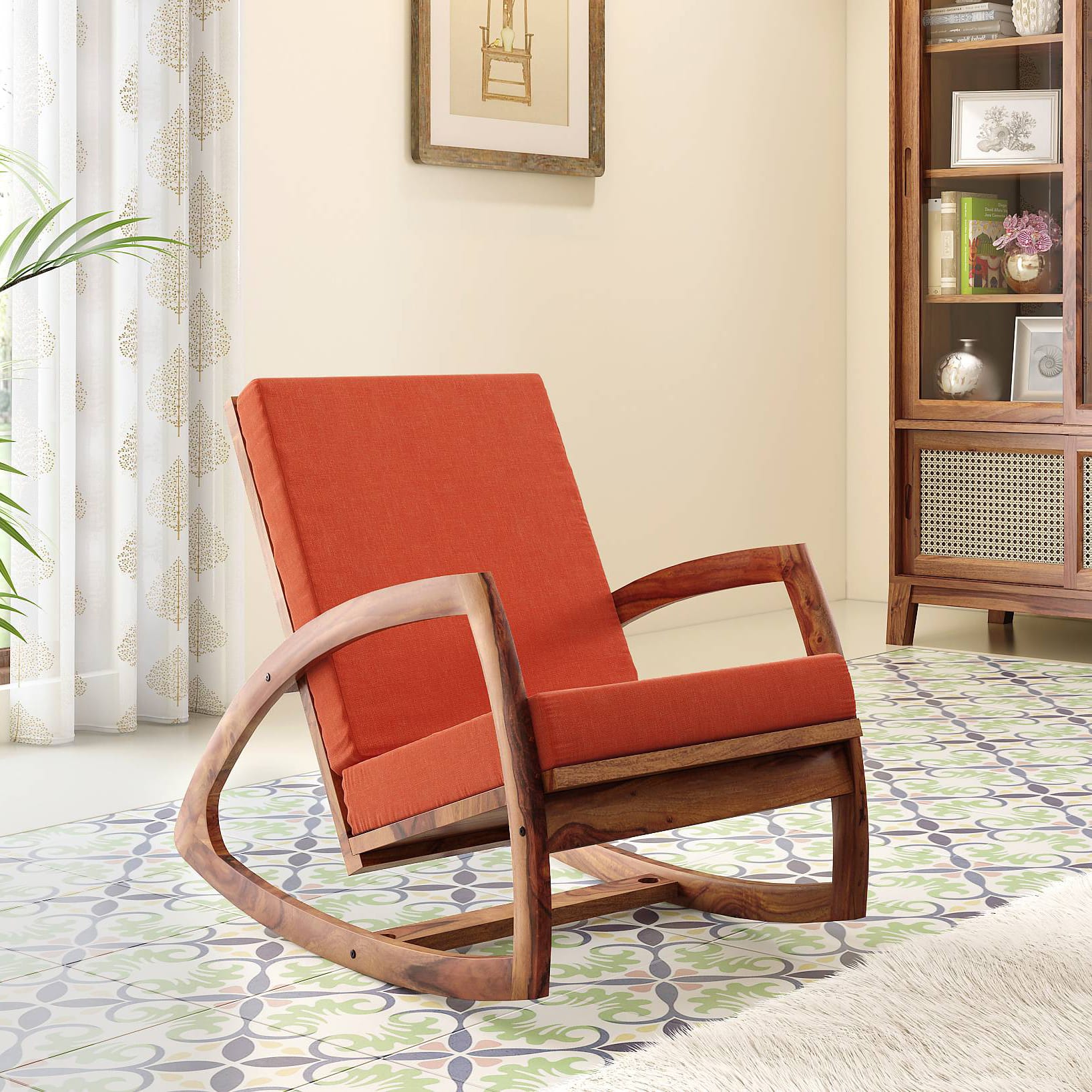 Dylan Lounge Chair in Teak Finish (Colour- Amber)