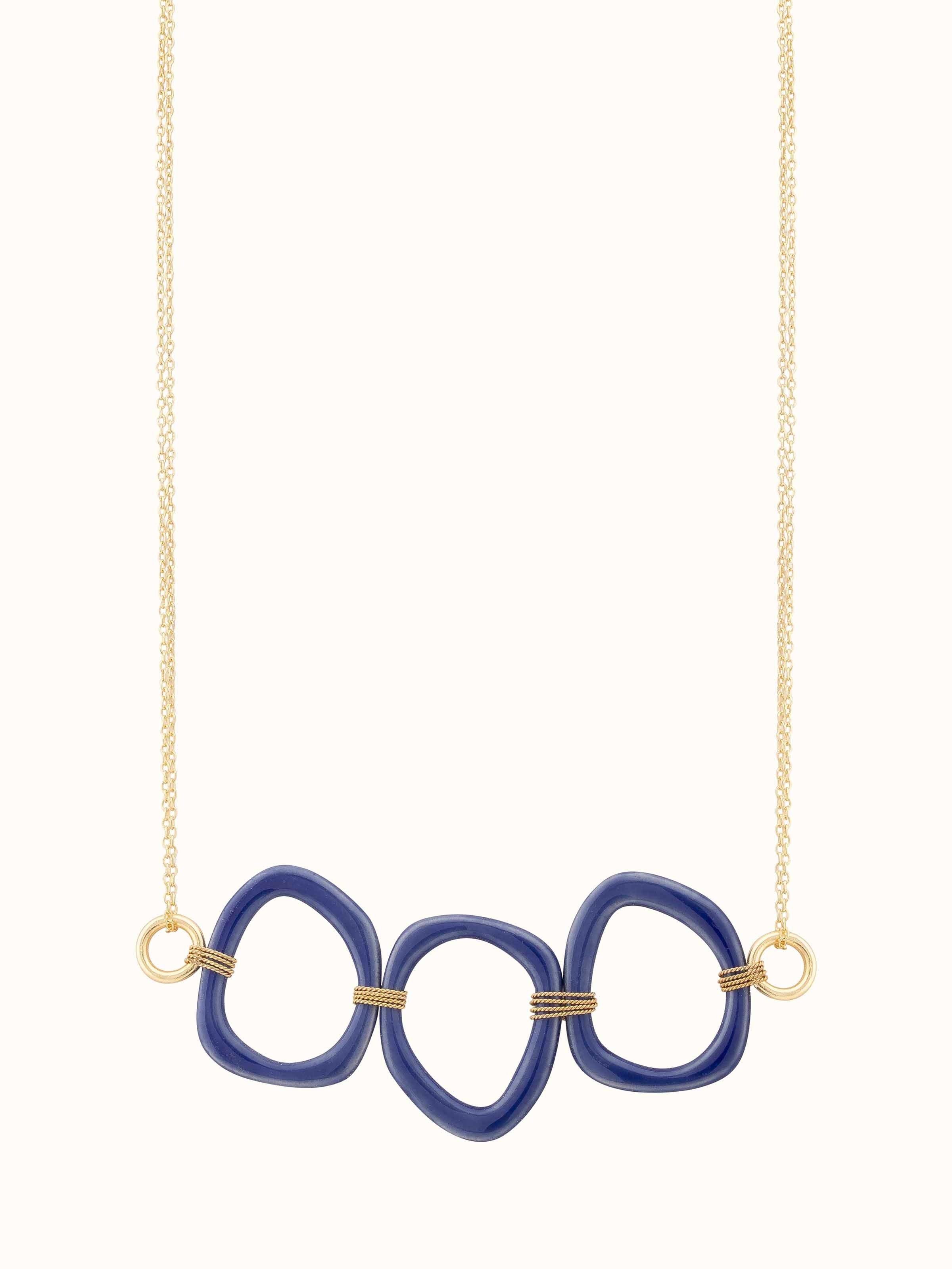 Front view of handcrafted ceramic long necklace featuring vibrant beads and traditional artistry