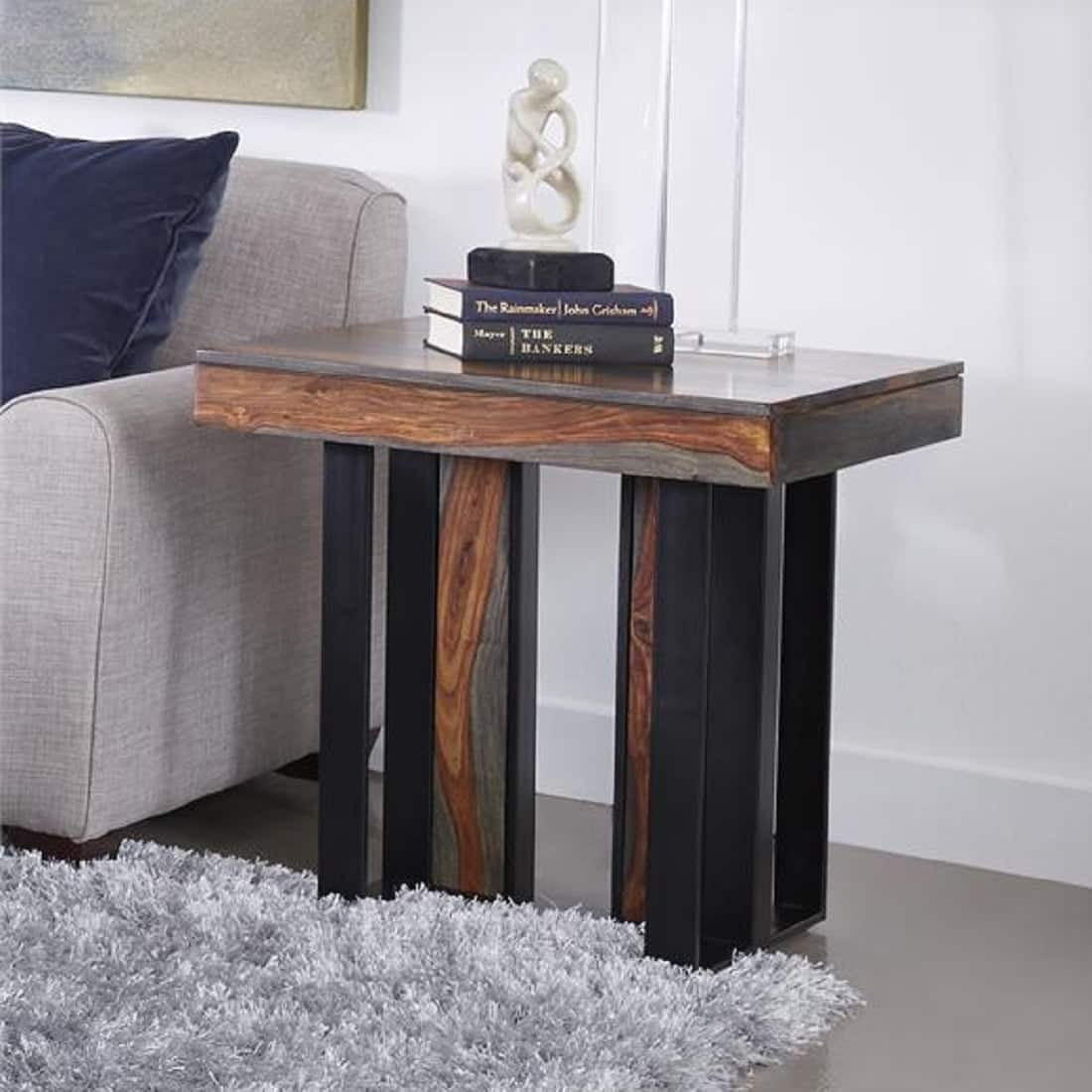 Fomo Solid Sheesham Wood Sofa sideTable In Grey Finish - Demiwall