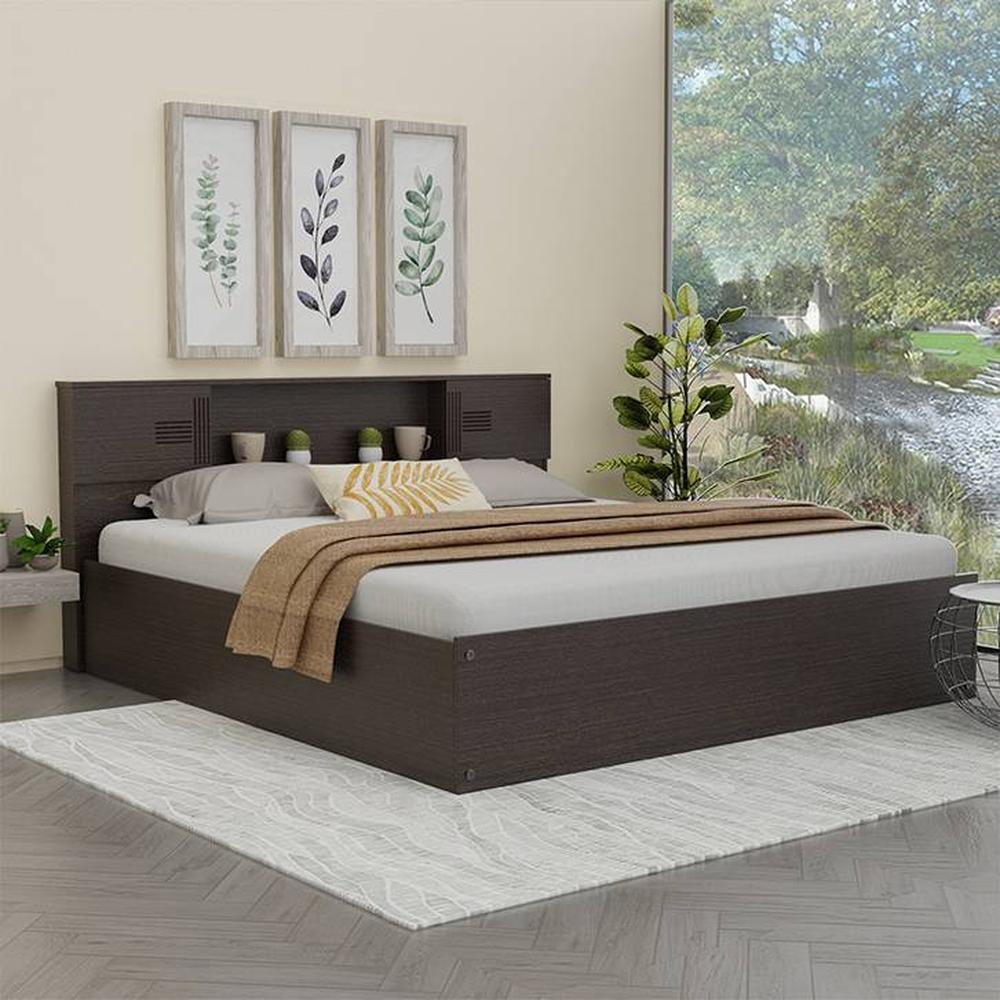 Graeae Solid Wood King Size Drawer Storage Bed In Melamine Finish