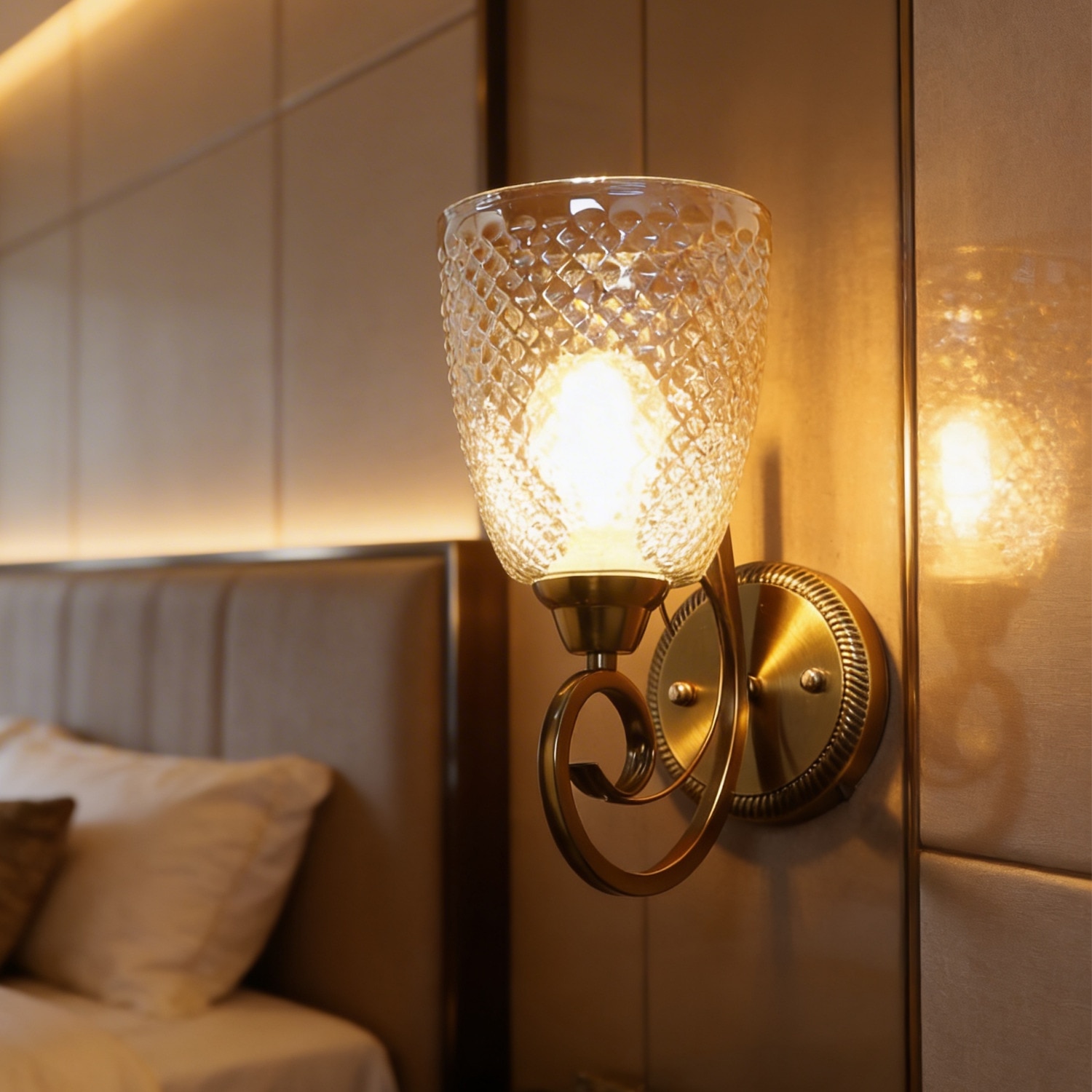 Eliante Modern Wall Lights Mild Steel & Glass Material Antique & Champaign Finish - Eliante