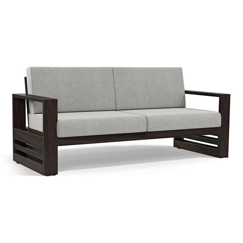 Parson 3 Seater Wooden Sofa In American Walnut Finish (Vapour Grey)
